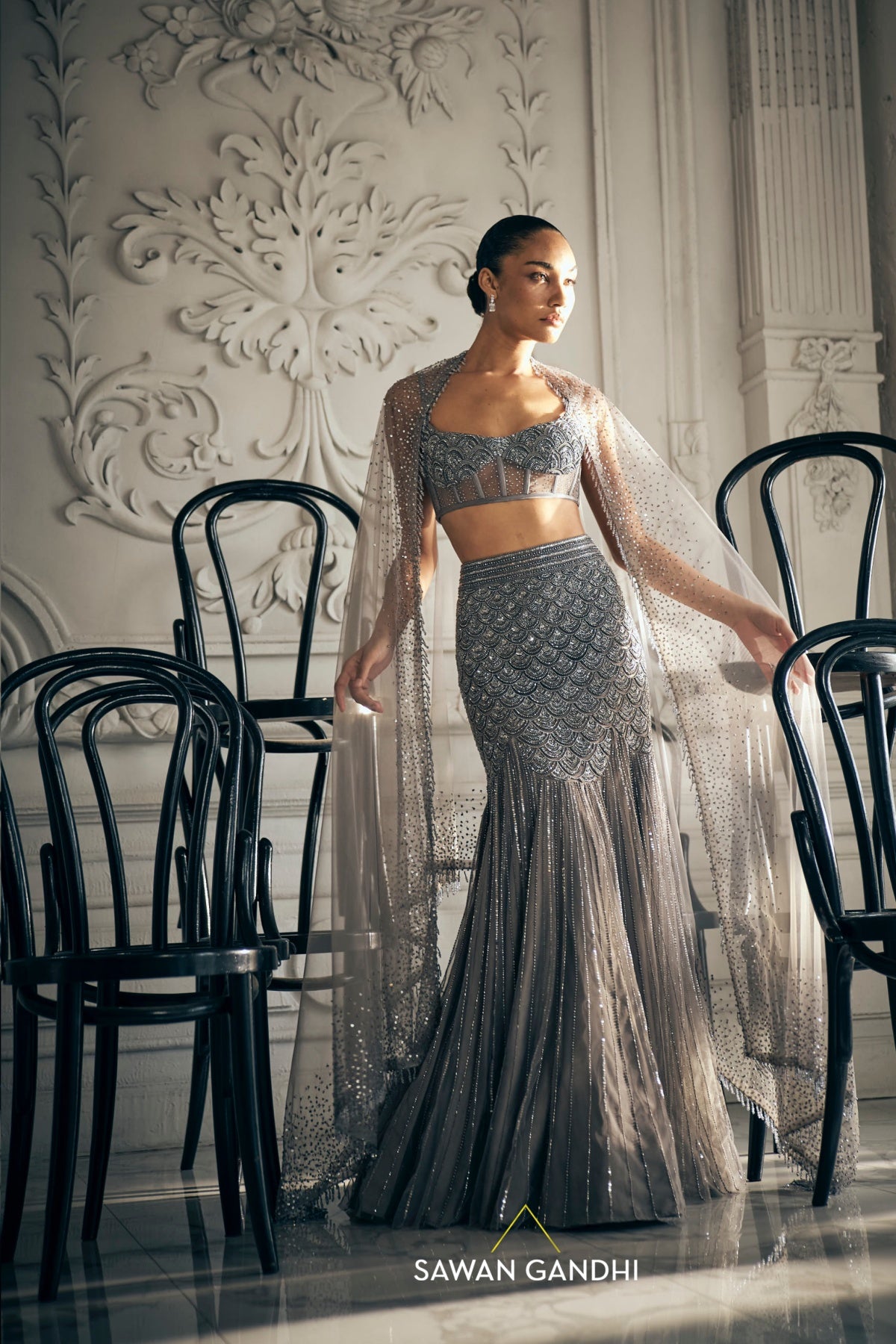 Grey fishcut lehenga