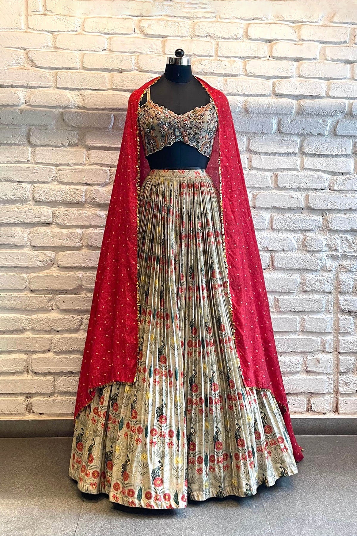 Grey Navratna lehenga
