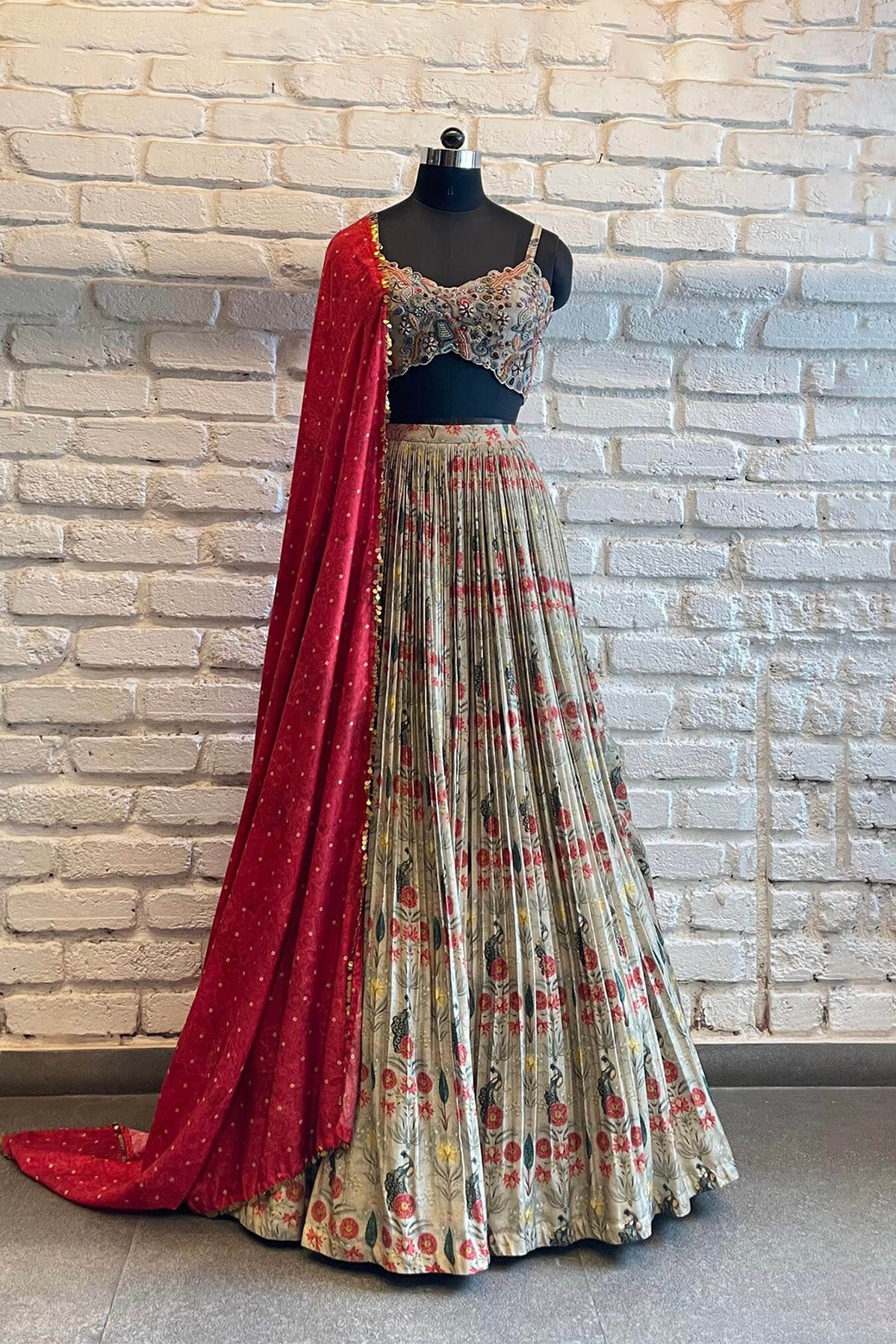 Grey Navratna lehenga