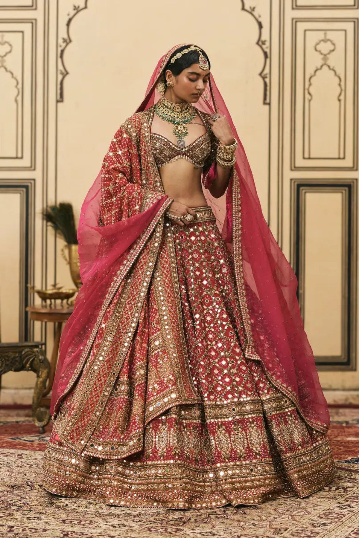 Gulabi Bandhej Georgette Lehenga Set