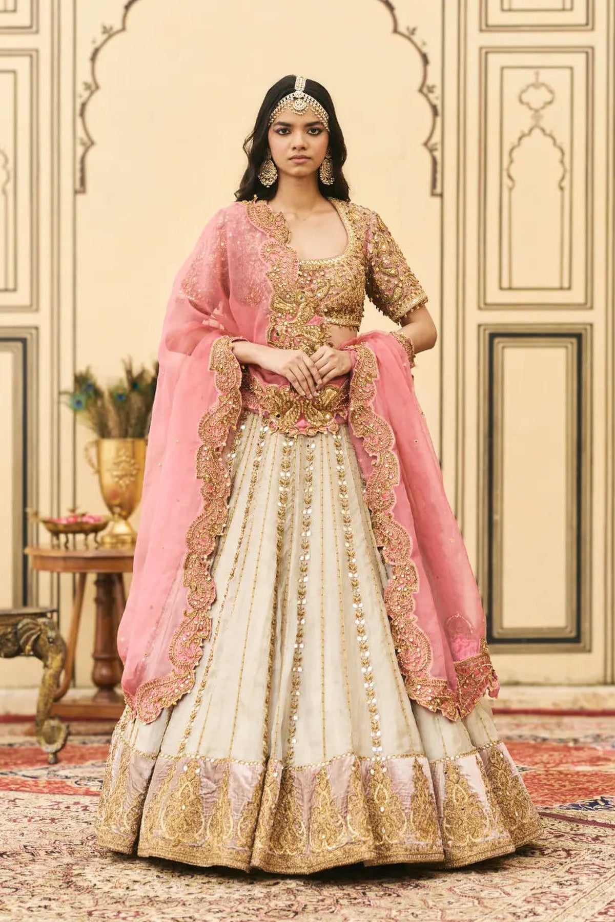 Gulabi-Rajat Tissue Lehenga Set