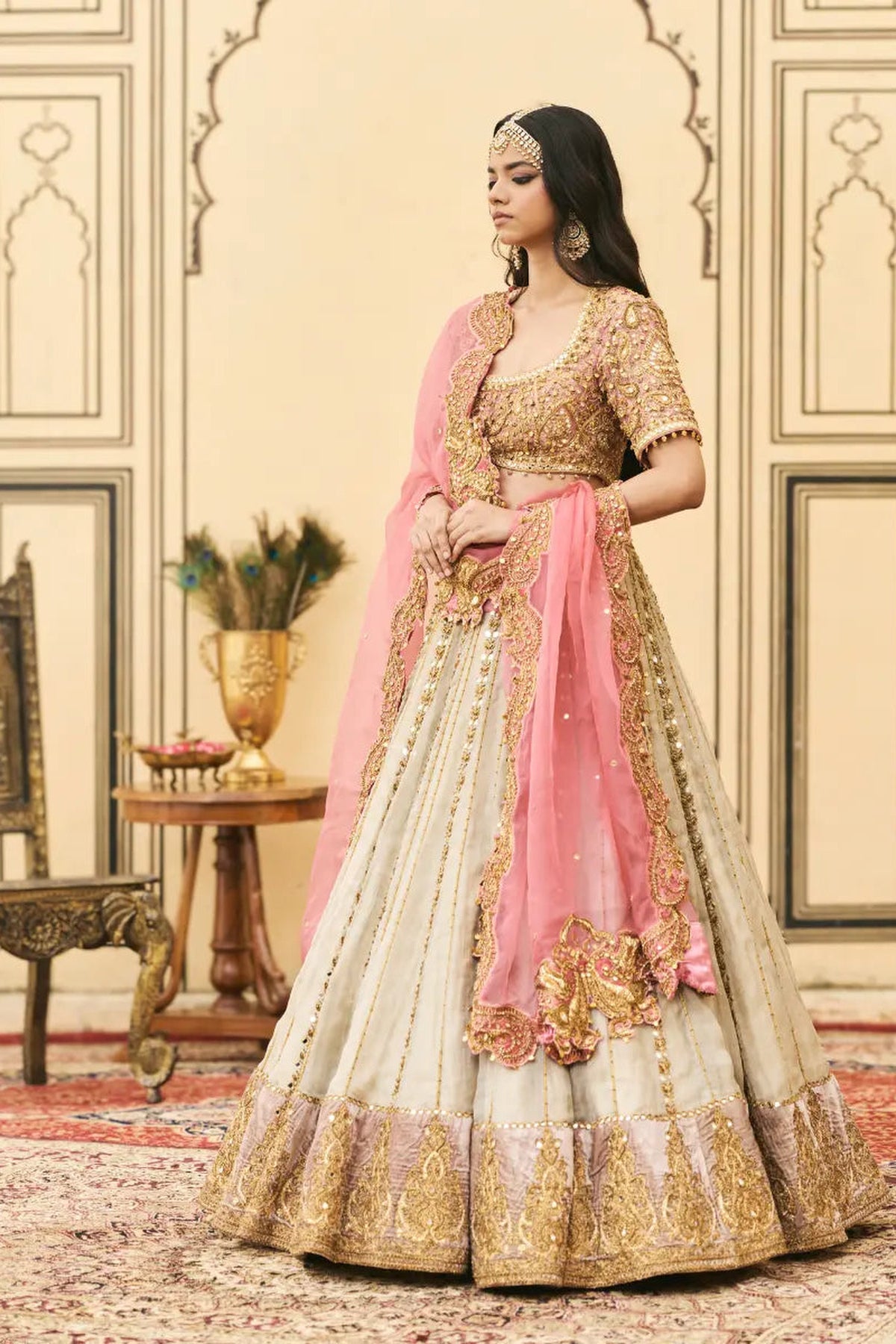 Gulabi-Rajat Tissue Lehenga Set