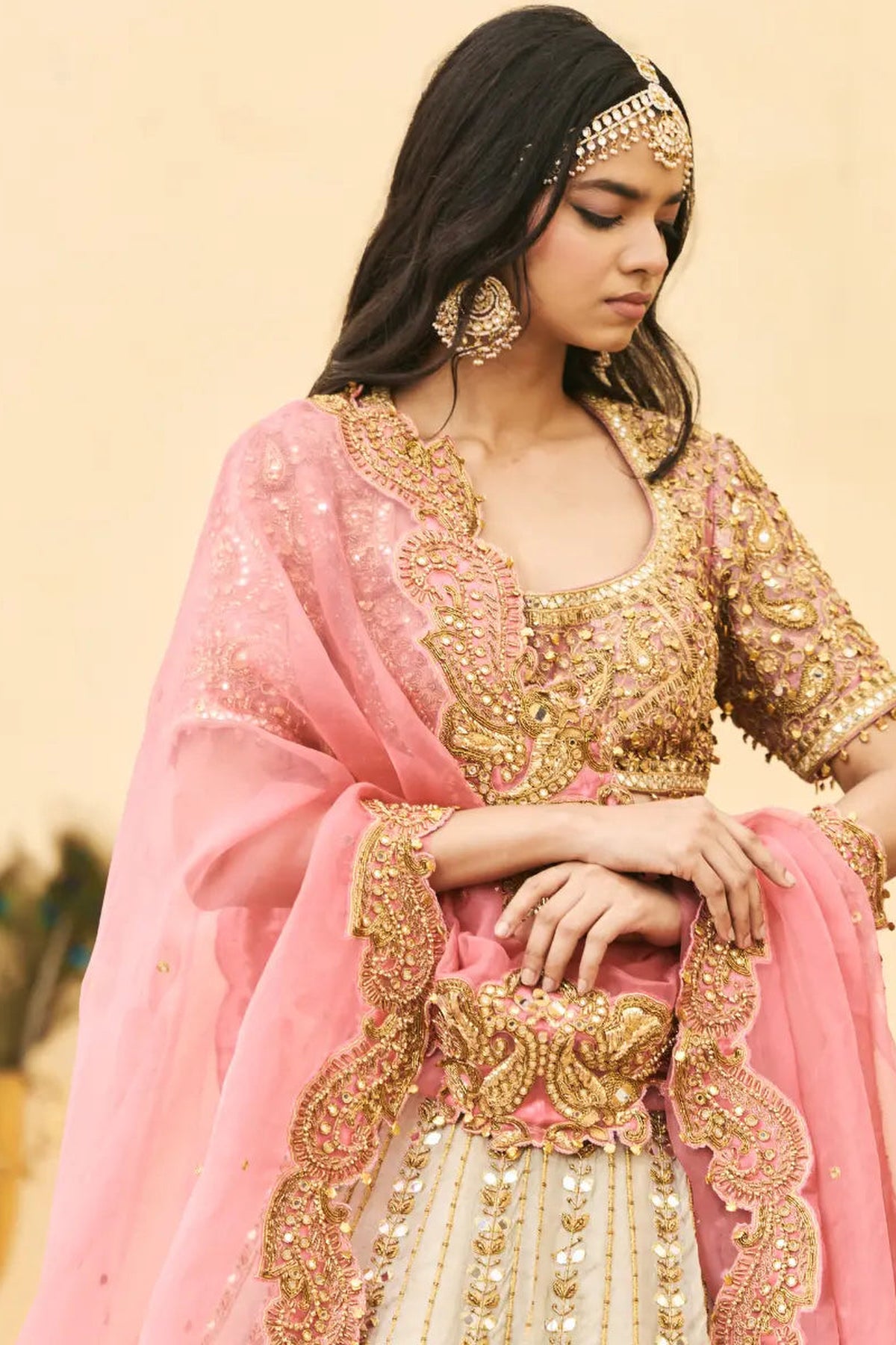 Gulabi-Rajat Tissue Lehenga Set