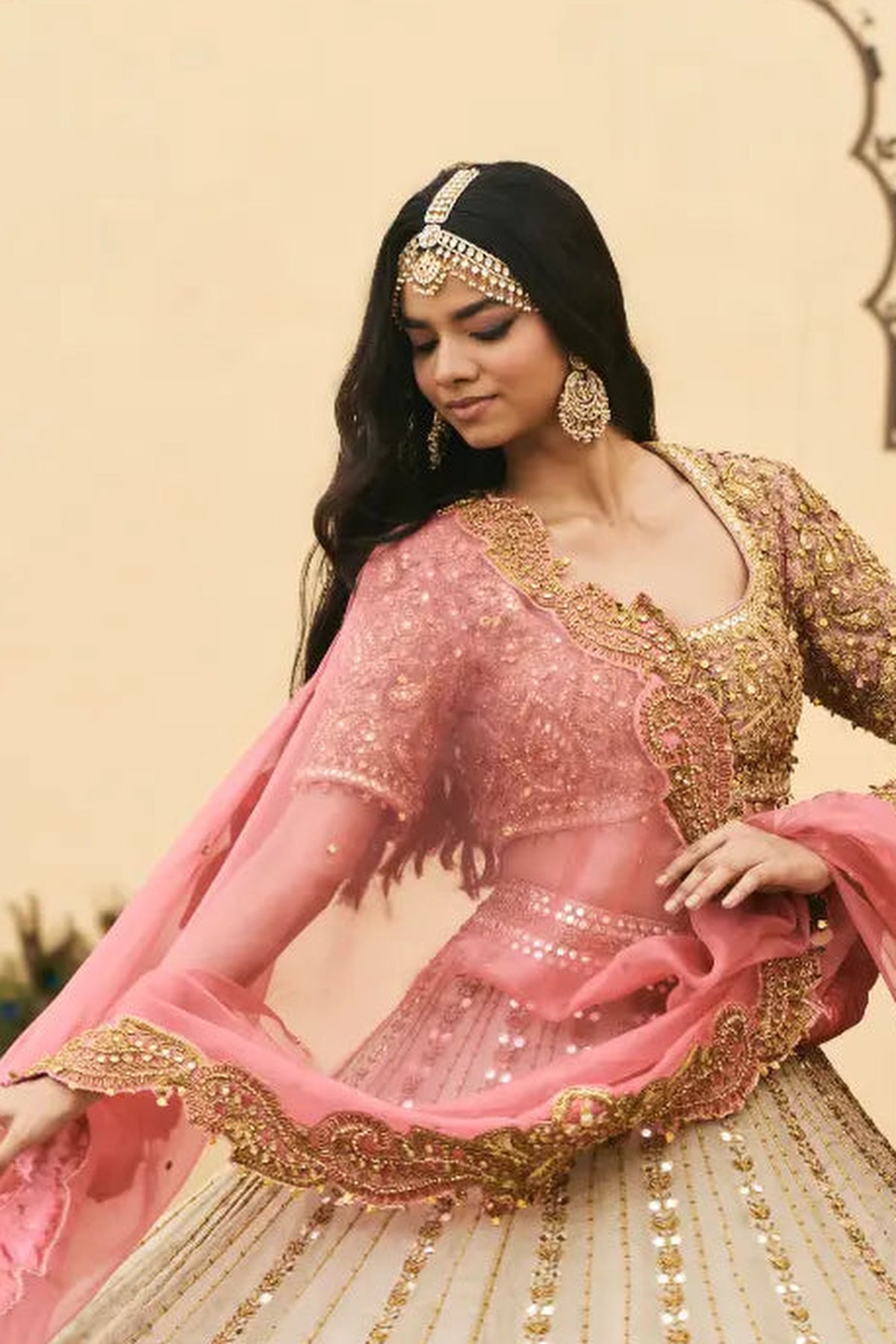Gulabi-Rajat Tissue Lehenga Set