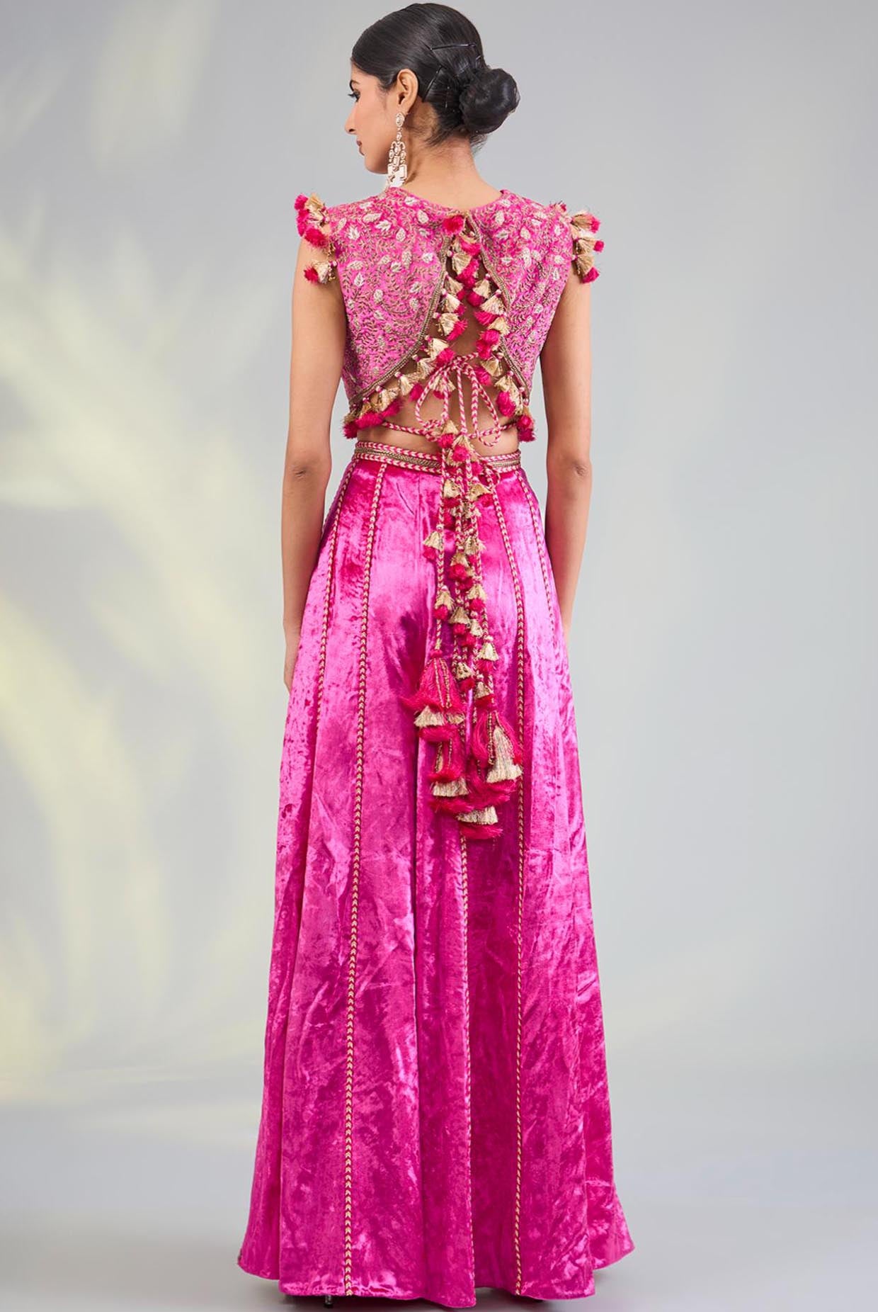 Hot Pink Embroidered Choli With Sharara