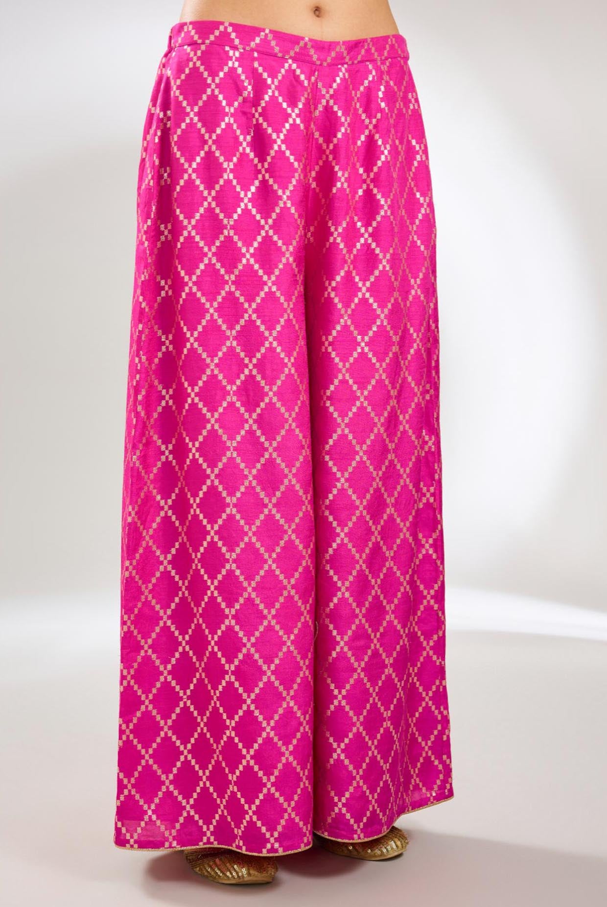 Hot Pink Embroidered Kurta With Pant And Embroidered Dupatta