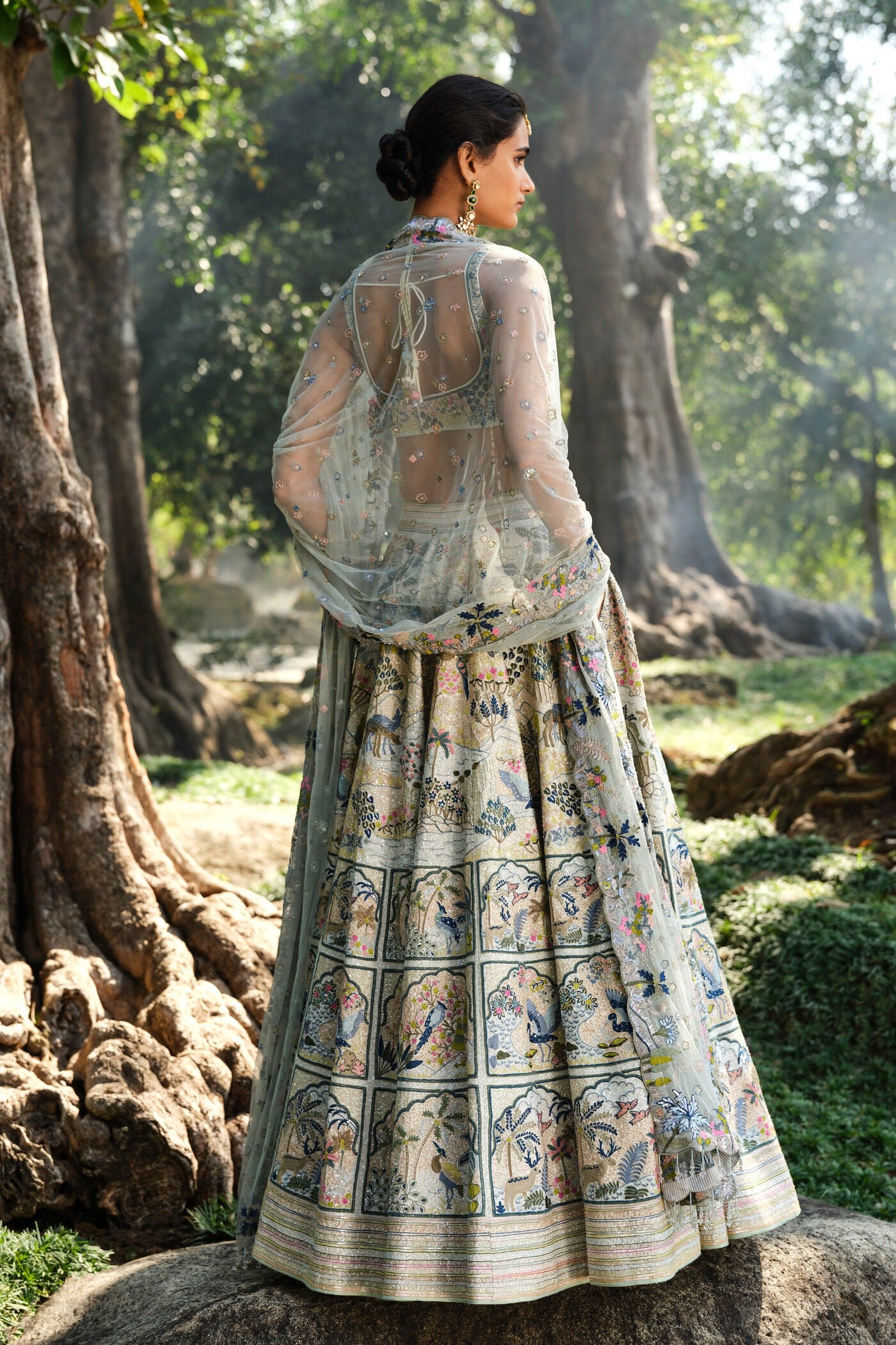 Woodelia Embroidered Silk Lehenga Set - Natural