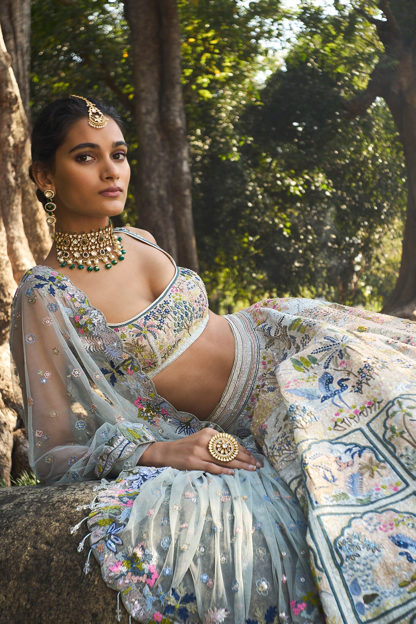 Woodelia Embroidered Silk Lehenga Set - Natural