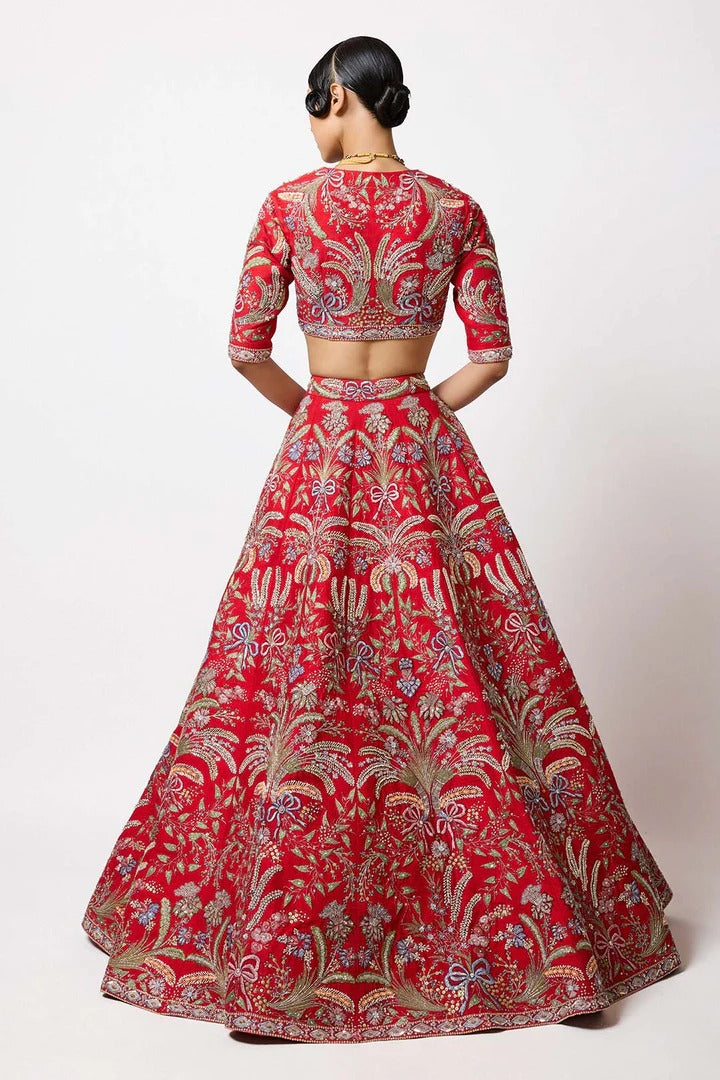 Crimelle - Red Raw Silk Lehenga Set - Ready to Ship