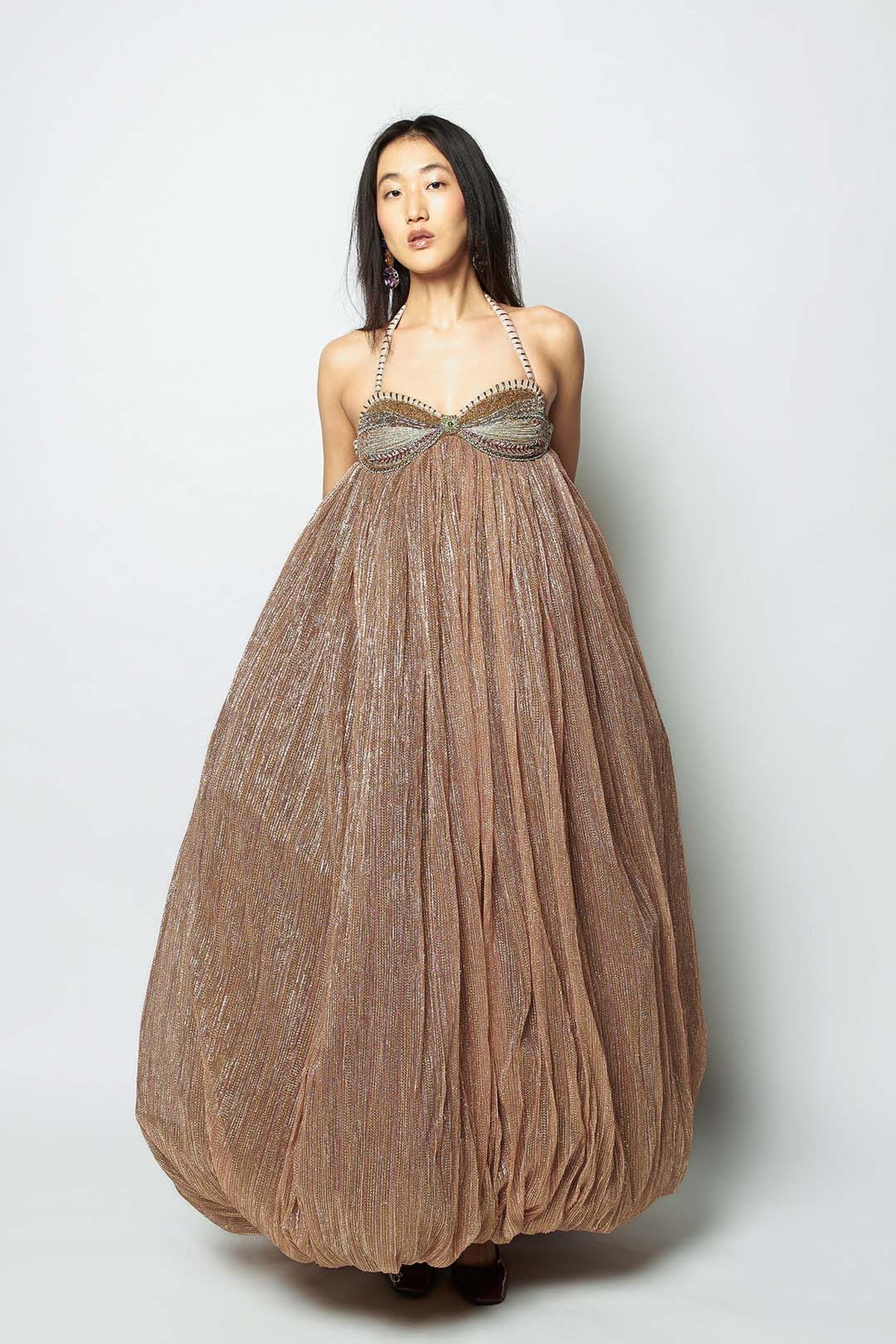 Intereva - Rose Gold Metallic Mesh Gown
