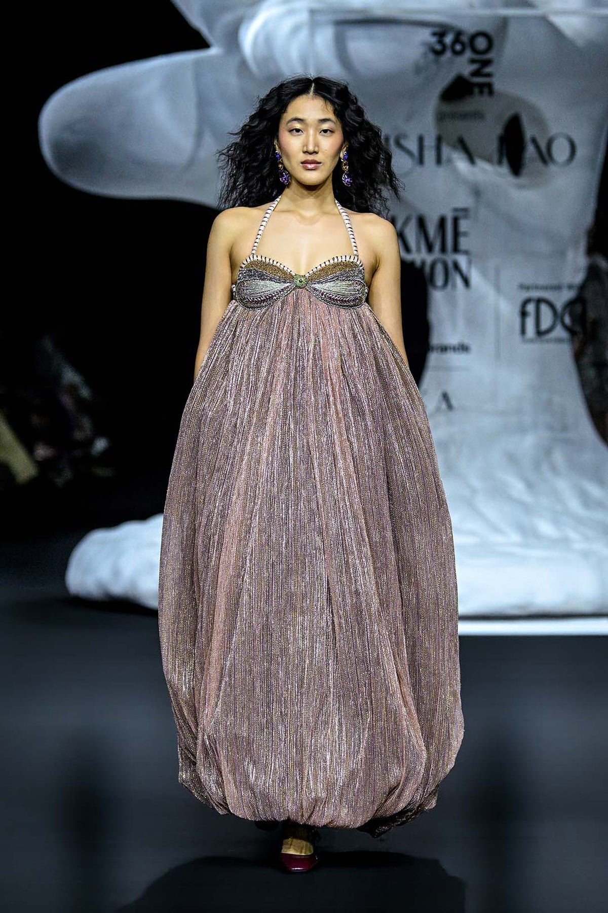 Intereva - Rose Gold Metallic Mesh Gown