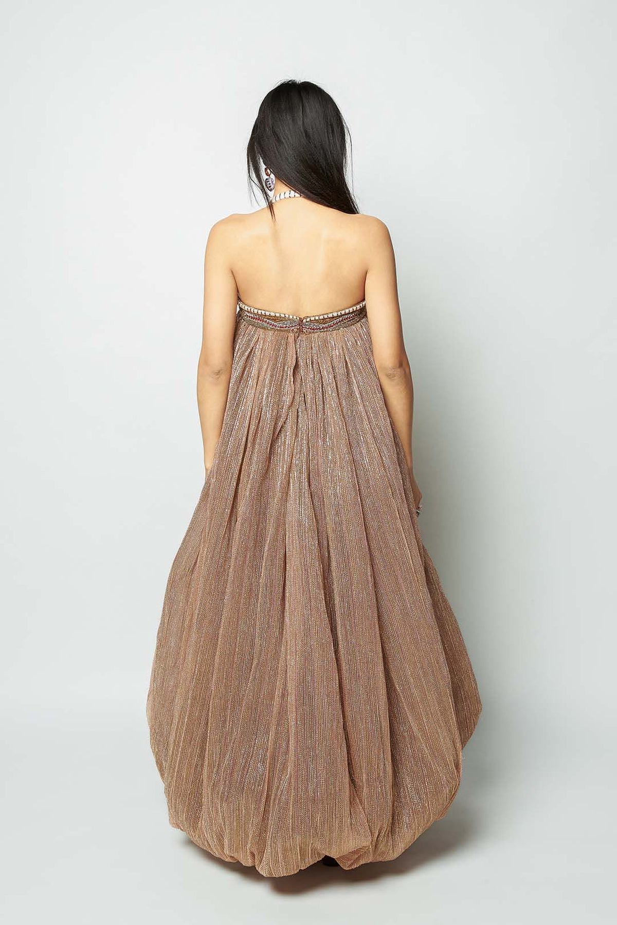 Intereva - Rose Gold Metallic Mesh Gown