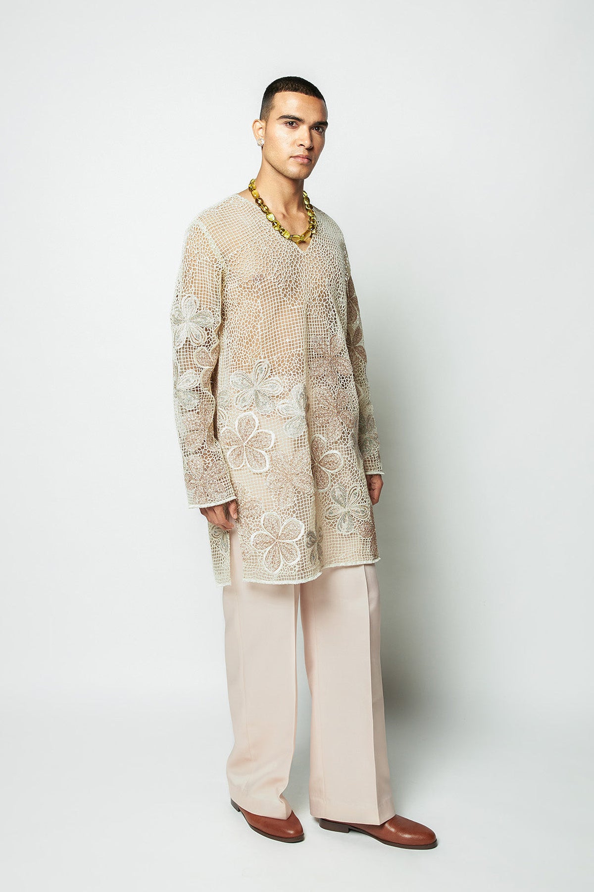 Interfield ivory - blush mesh kurta