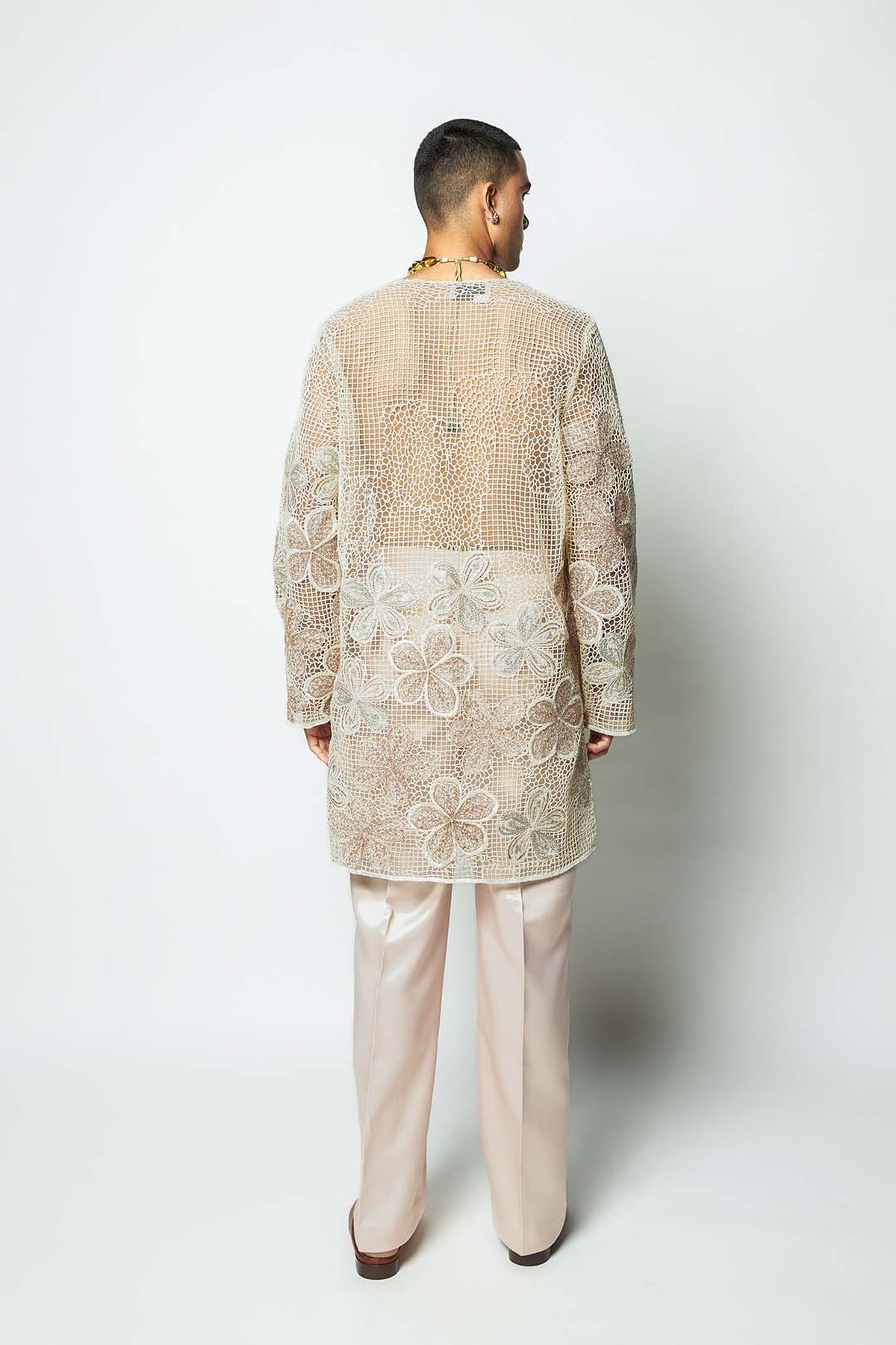 Interfield ivory - blush mesh kurta