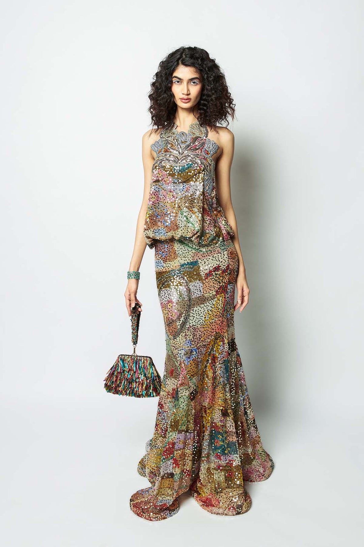 Interfloris - Multicolour printed sequin georgette gown