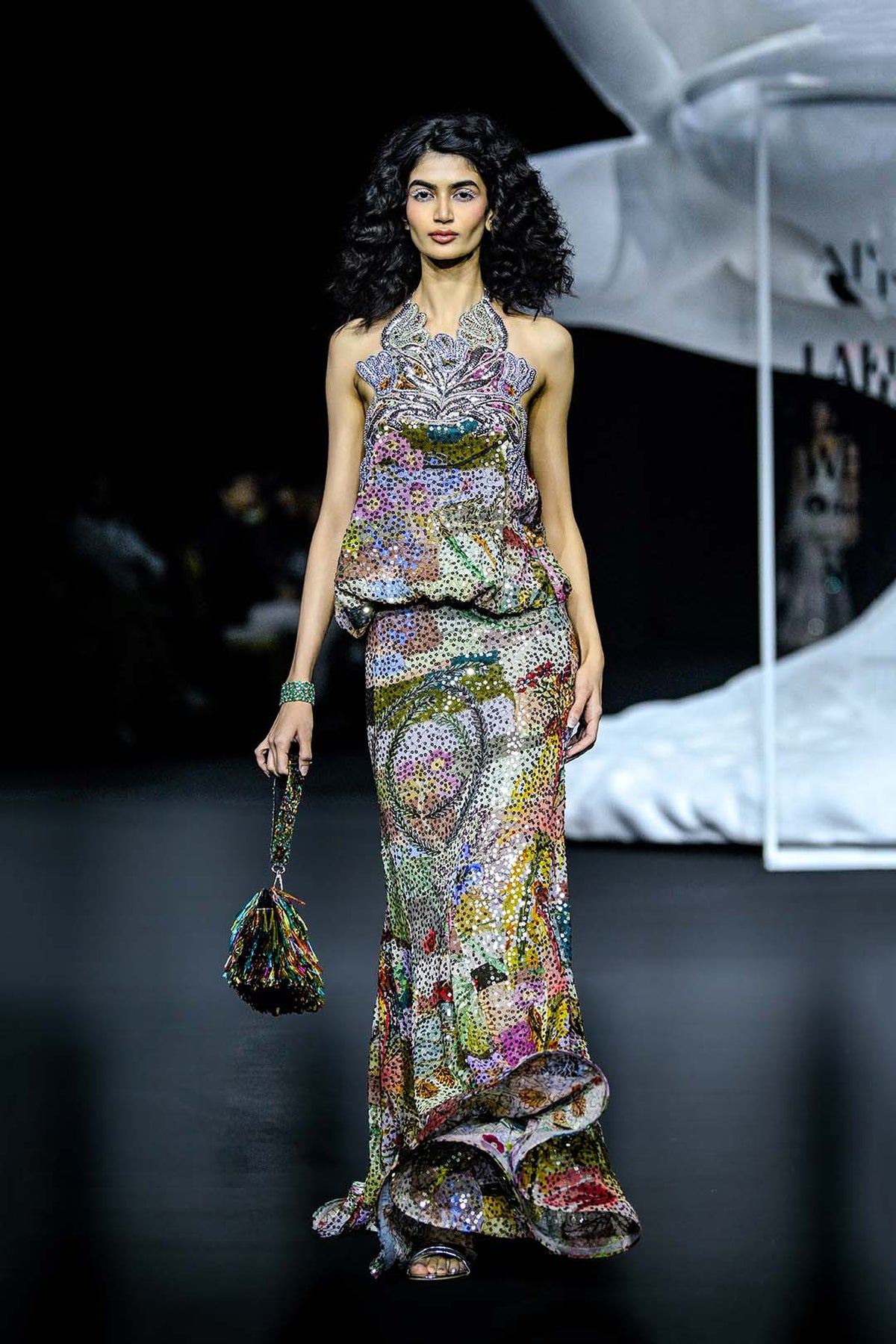 Interfloris - Multicolour printed sequin georgette gown