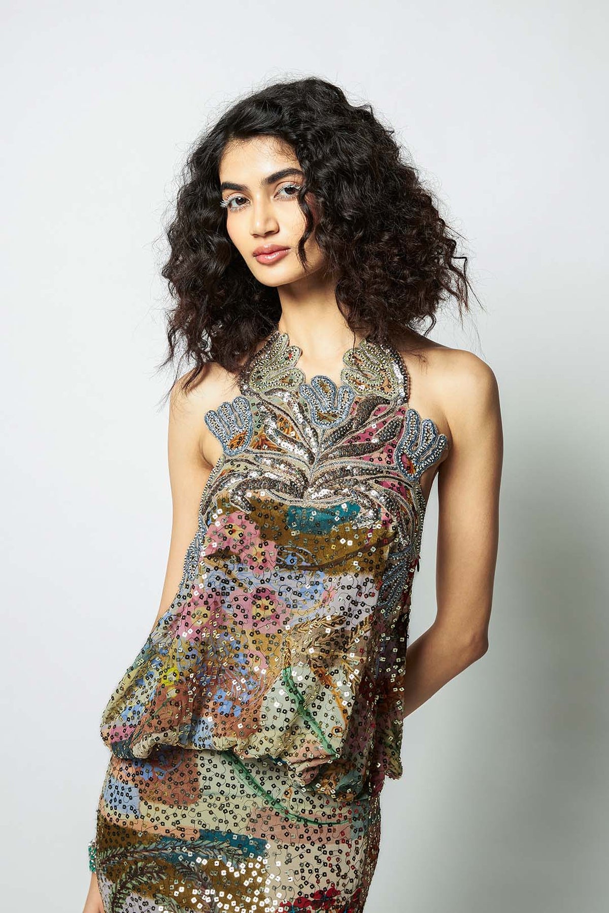 Interfloris - Multicolour printed sequin georgette gown