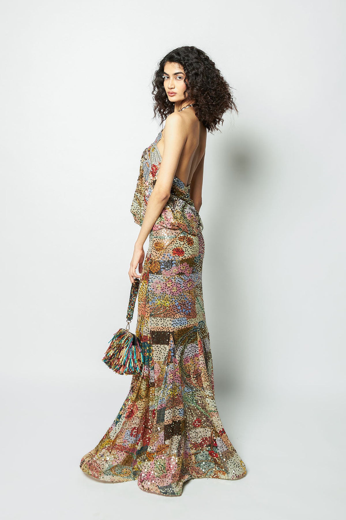 Interfloris - Multicolour printed sequin georgette gown