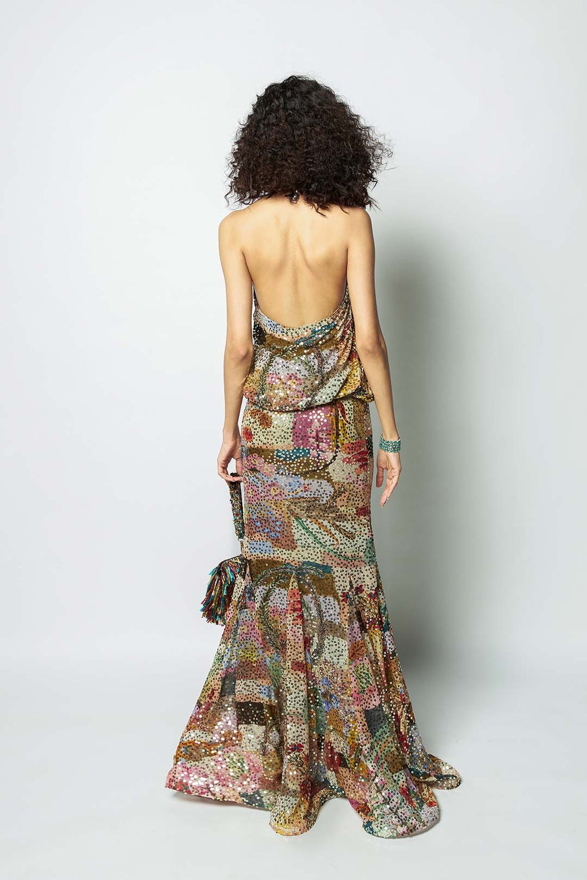 Interfloris - Multicolour printed sequin georgette gown