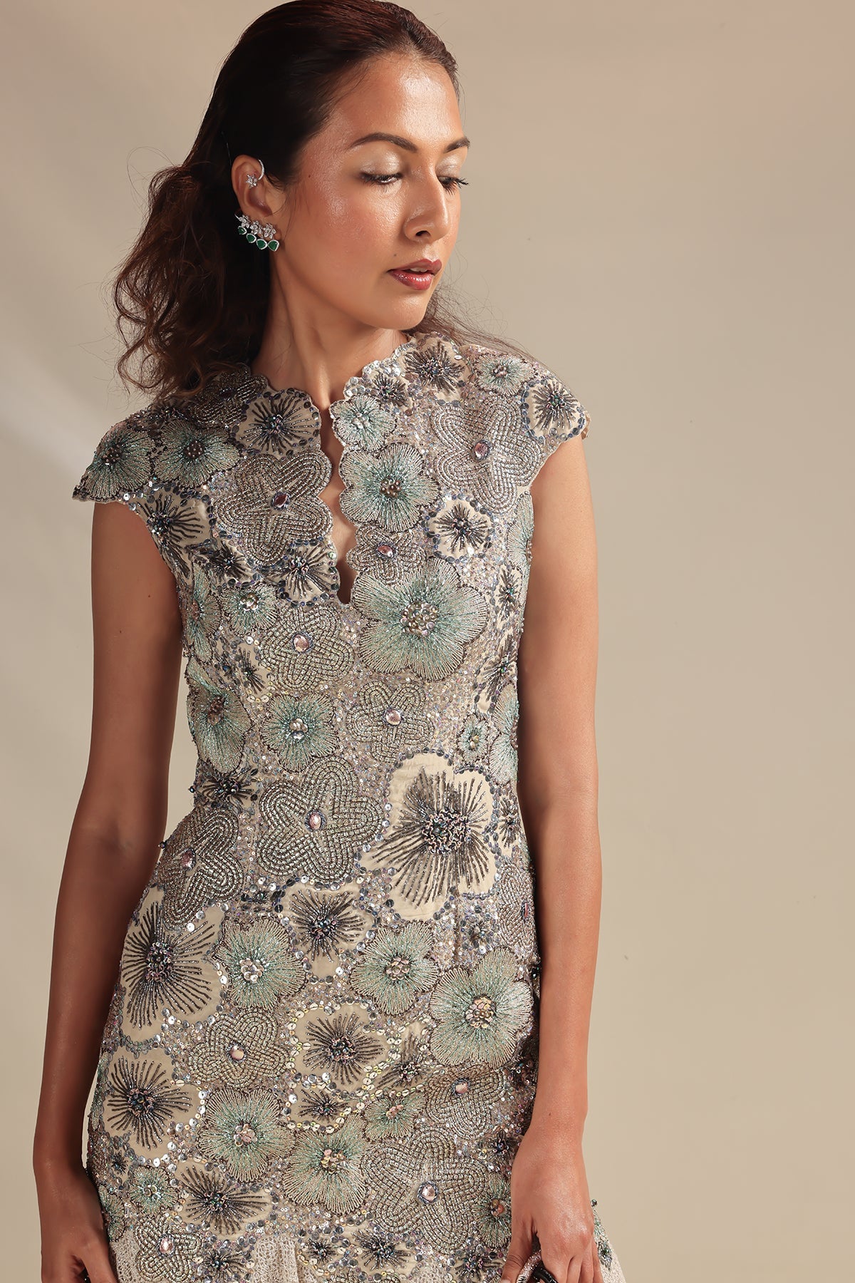 Interpetra - Ivory Organza & Mesh Gown