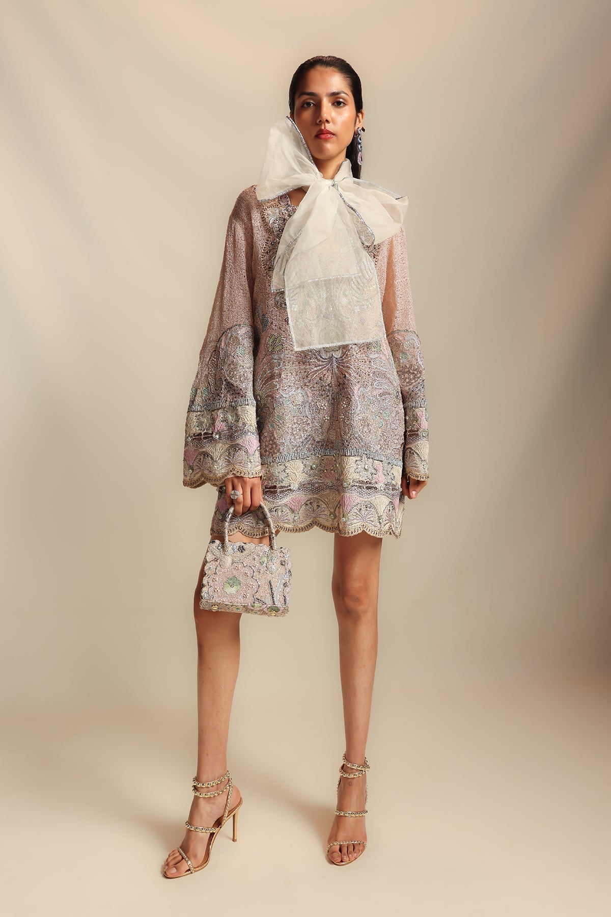 Interrosa - Baby Pink Mesh Tunic Dress