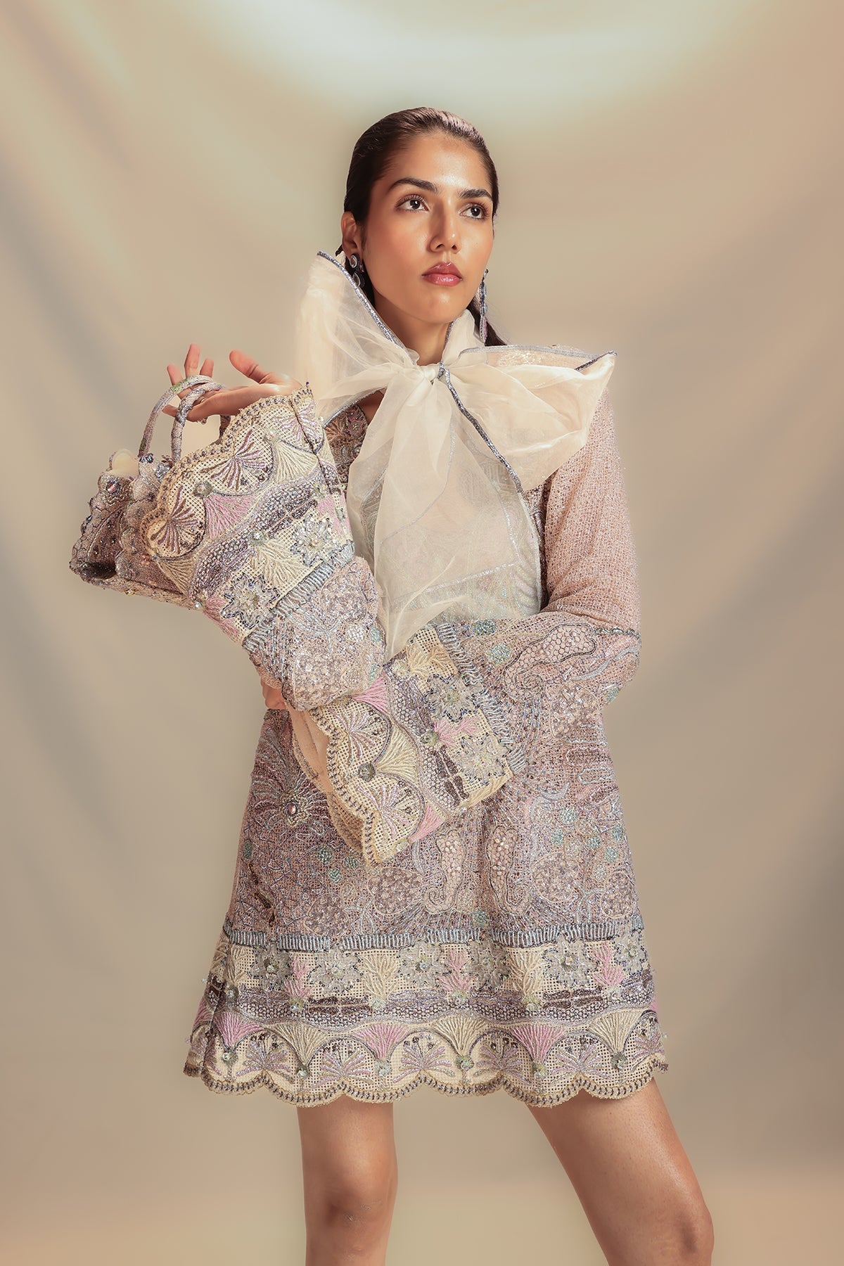 Interrosa - Baby Pink Mesh Tunic Dress