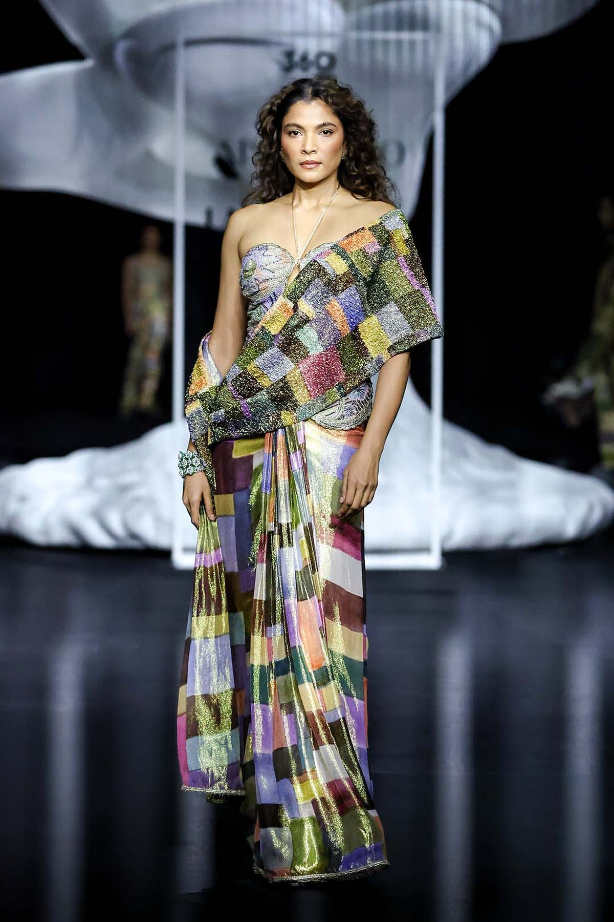 Interspectrum - multicolour printed lurex saree