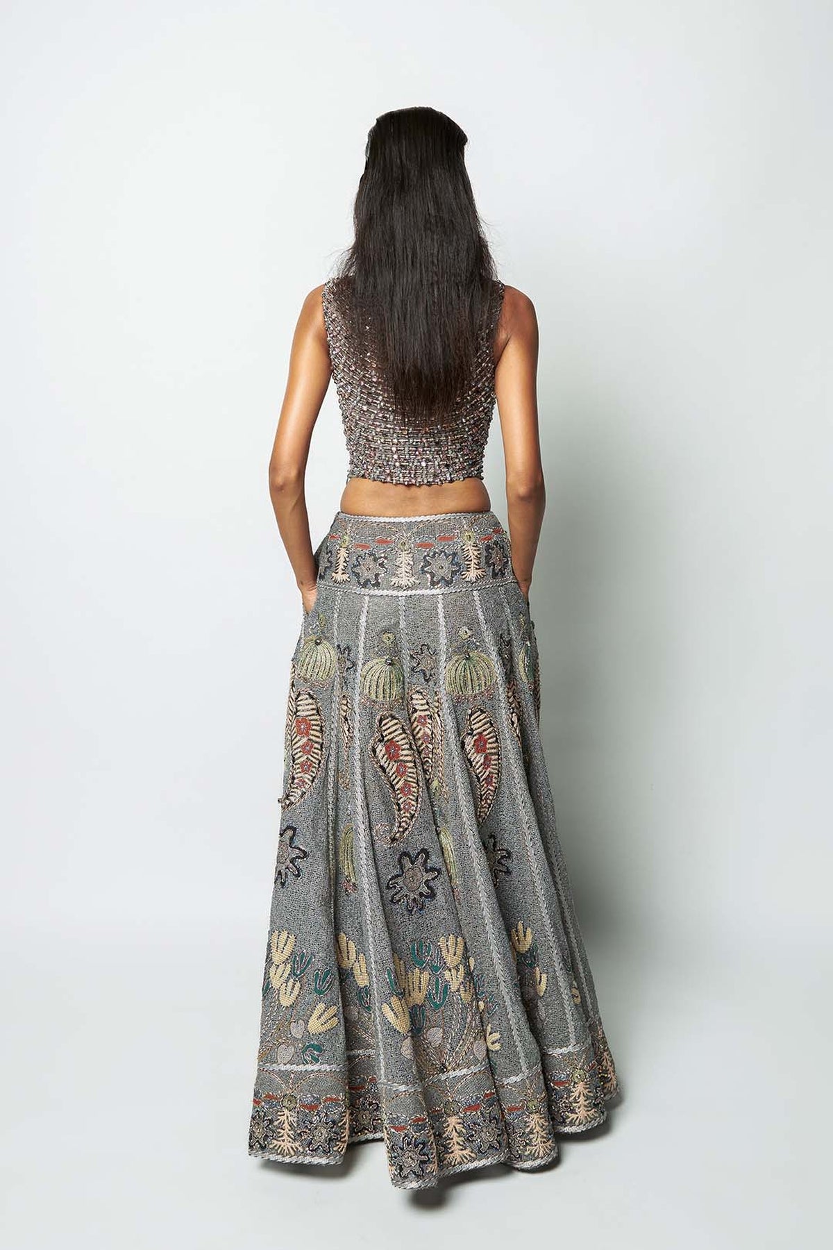 Interstilla - Grey Mesh lehenga