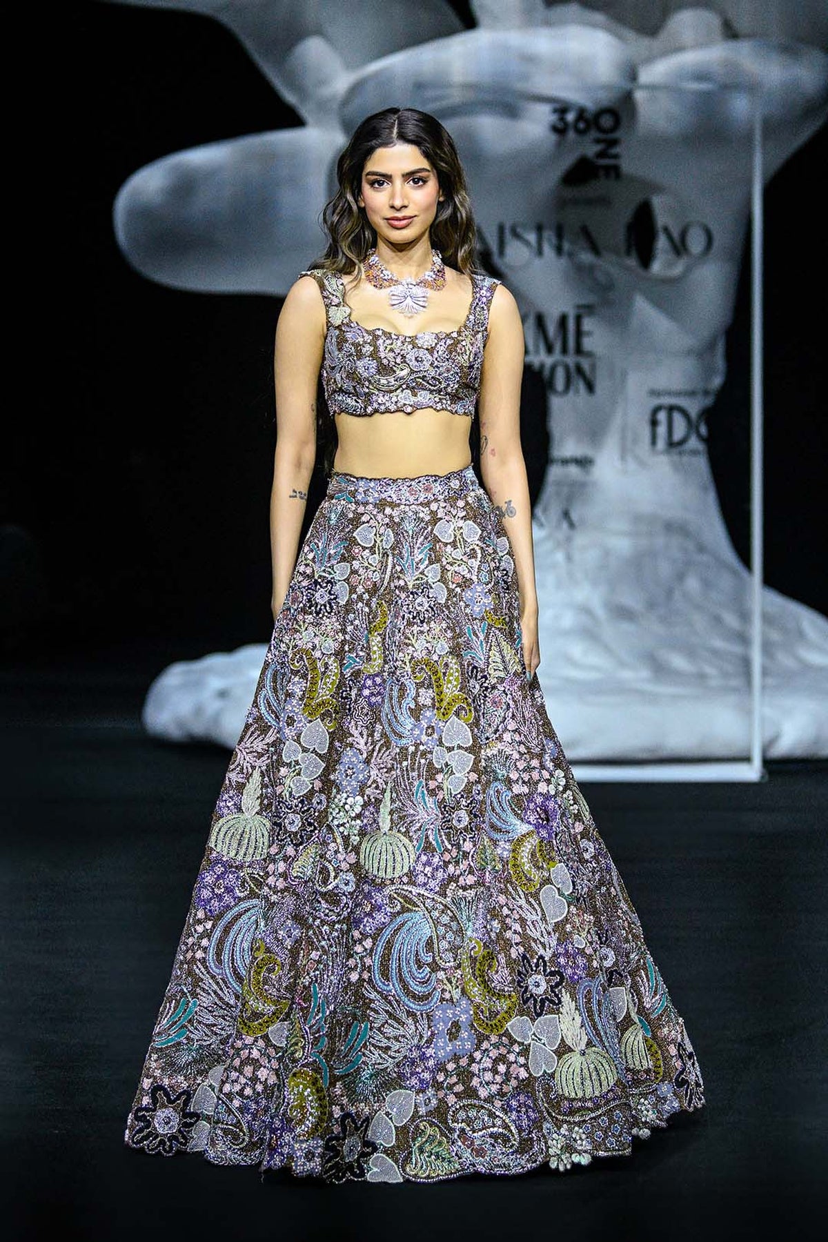 Intervana - Bronze Mesh Lehenga