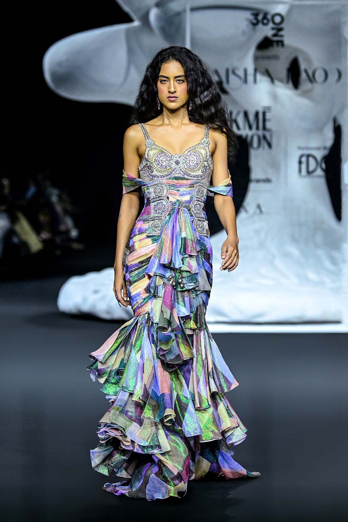 Interverna - Multicolour Printed Glaze lurex Gown