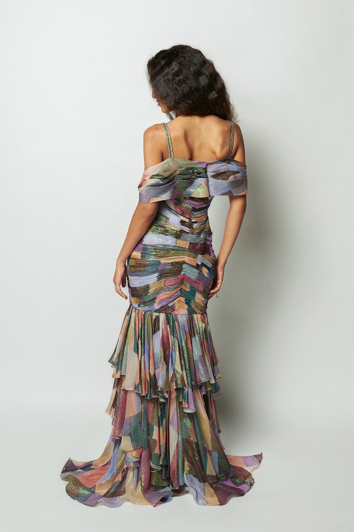 Interverna - Multicolour Printed Glaze lurex Gown