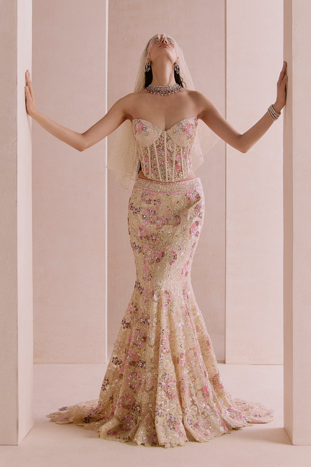 Ivory Applique Fishcut Lehenga Set