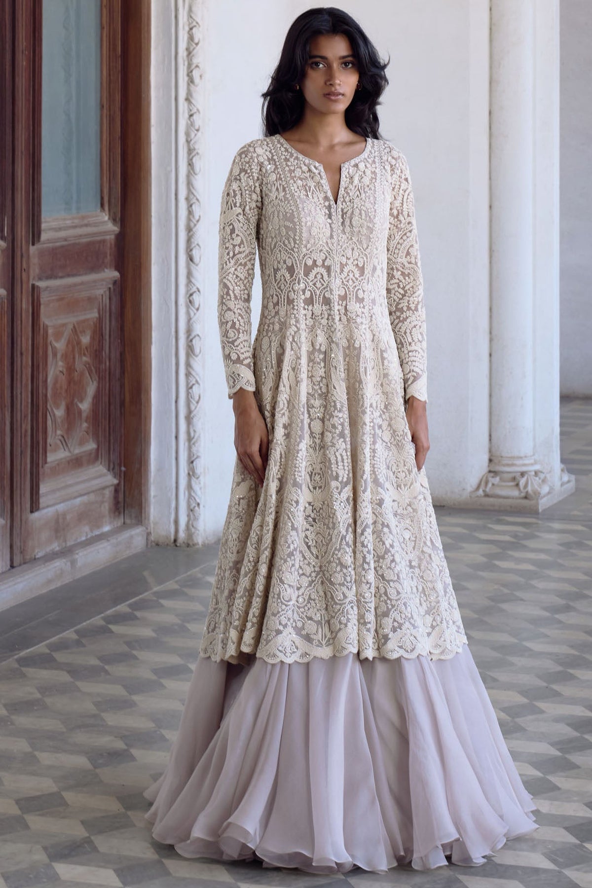 Ivory Carmine Jacket Skirt Set