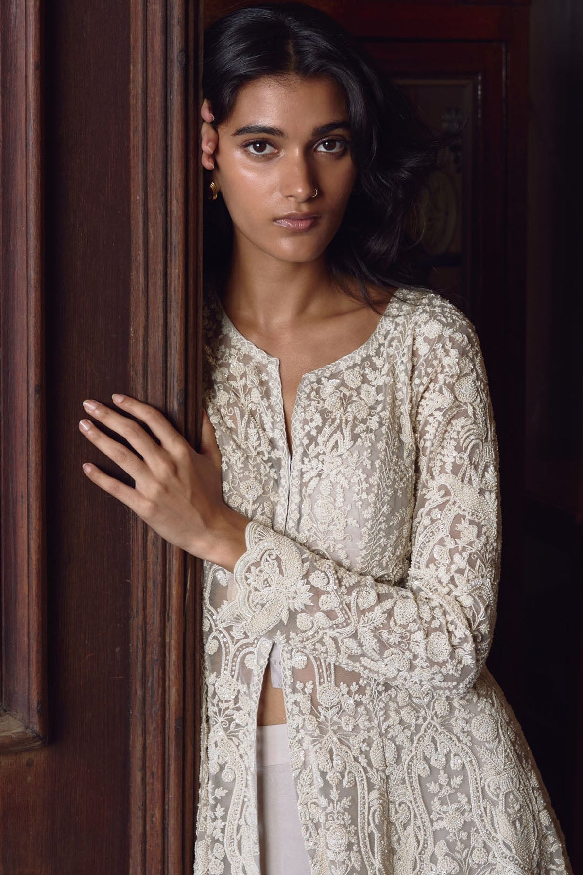 Ivory Carmine Jacket Skirt Set