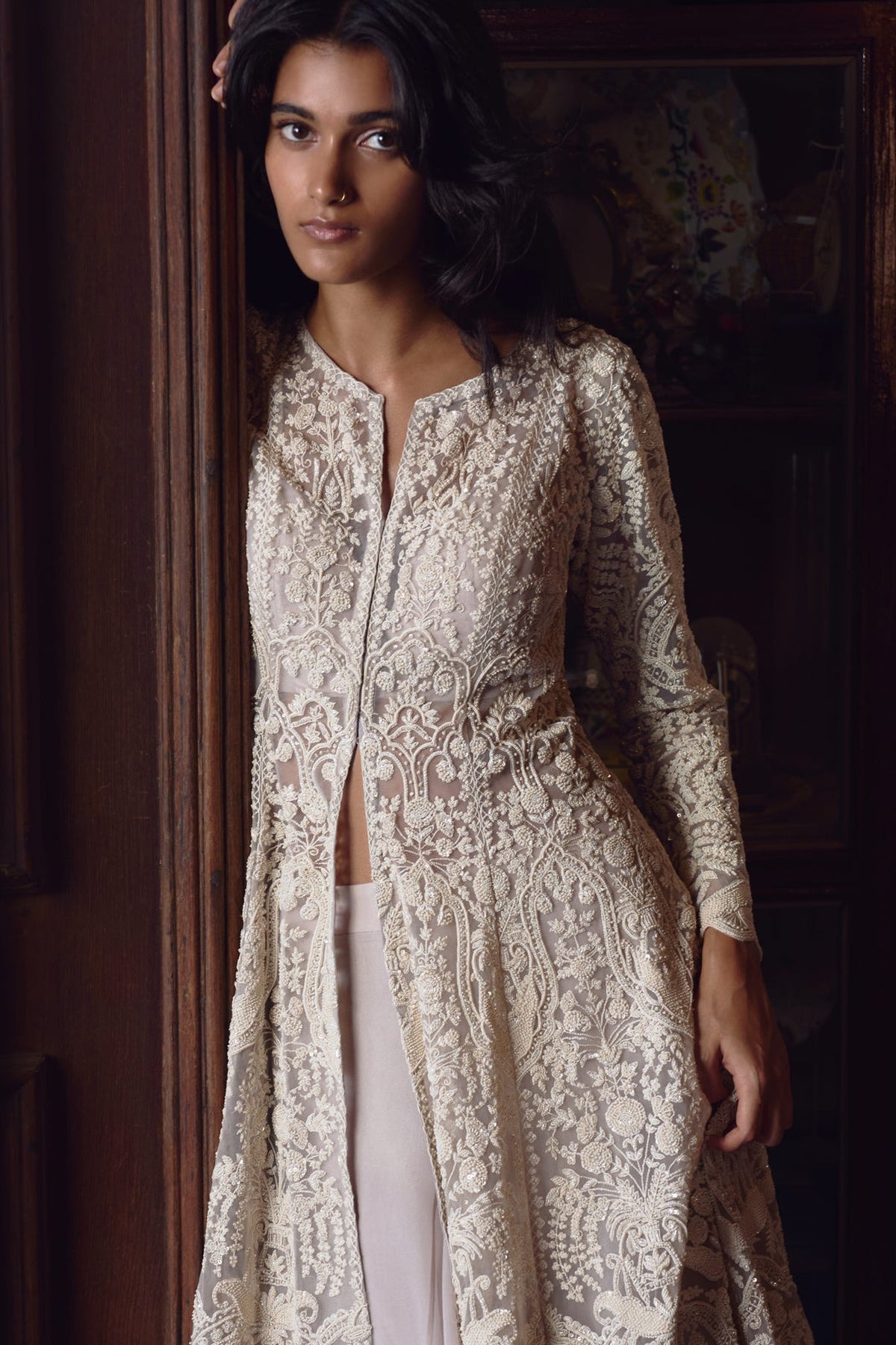 Ivory Carmine Jacket Skirt Set