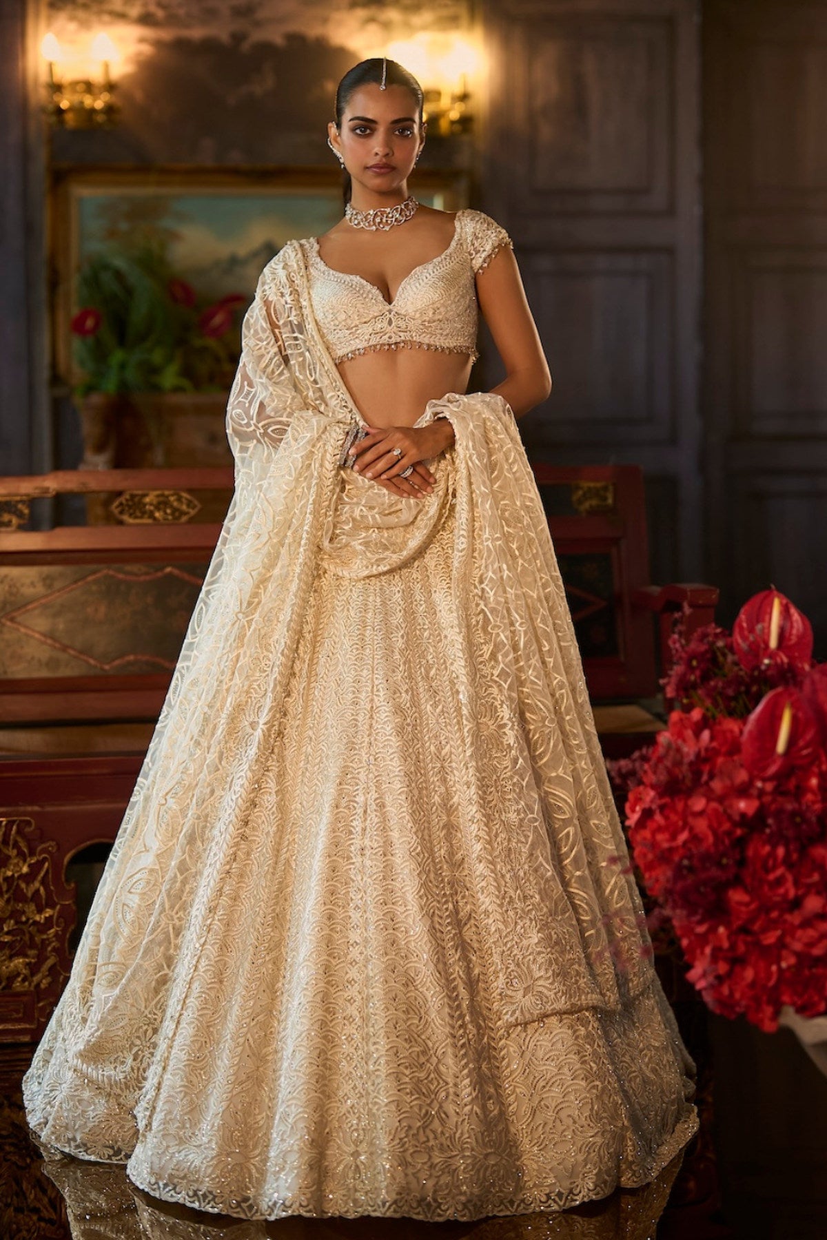 Ivory Crystal Lehenga Set