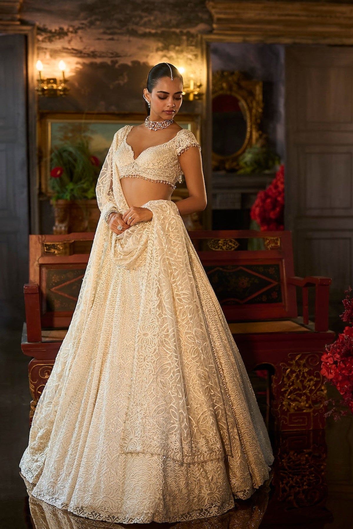 Ivory Crystal Lehenga Set