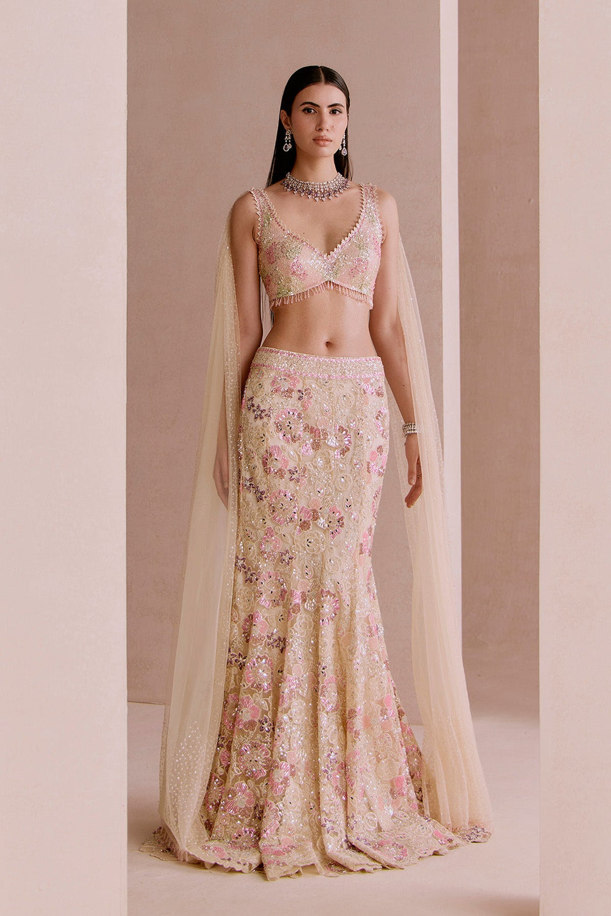 Ivory fishcut lehenga set