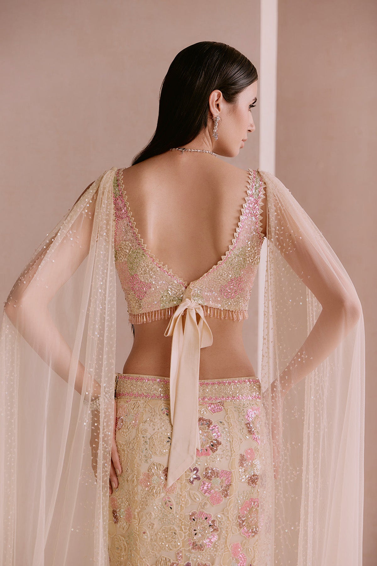 Ivory fishcut lehenga set