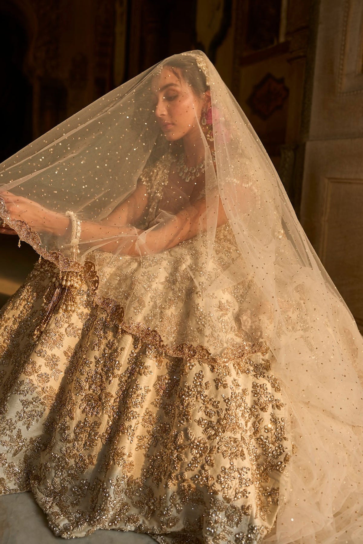 Ivory Gold Floral Zardosi Lehenga Set
