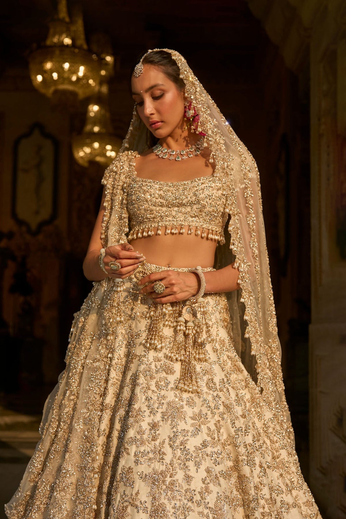 Ivory Gold Floral Zardosi Lehenga Set