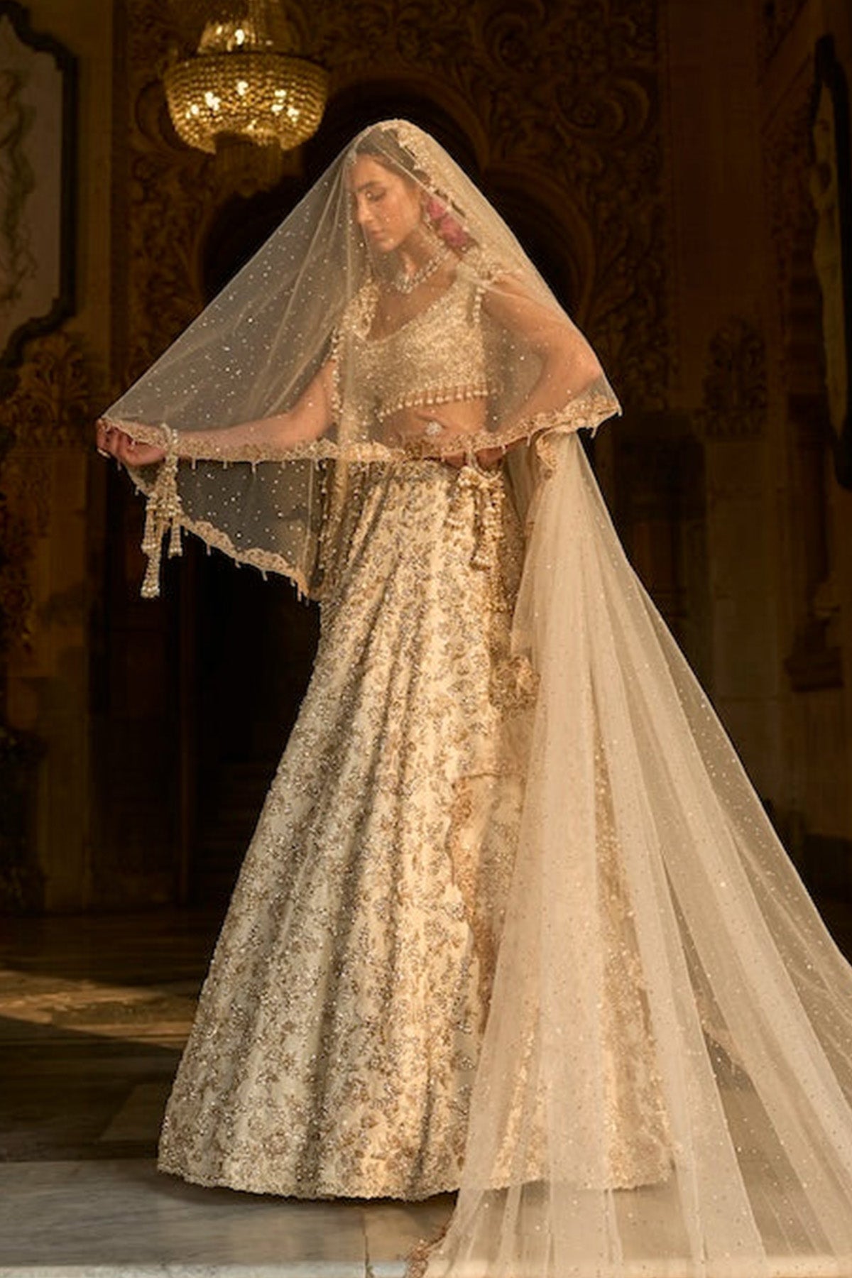 Ivory Gold Floral Zardosi Lehenga Set