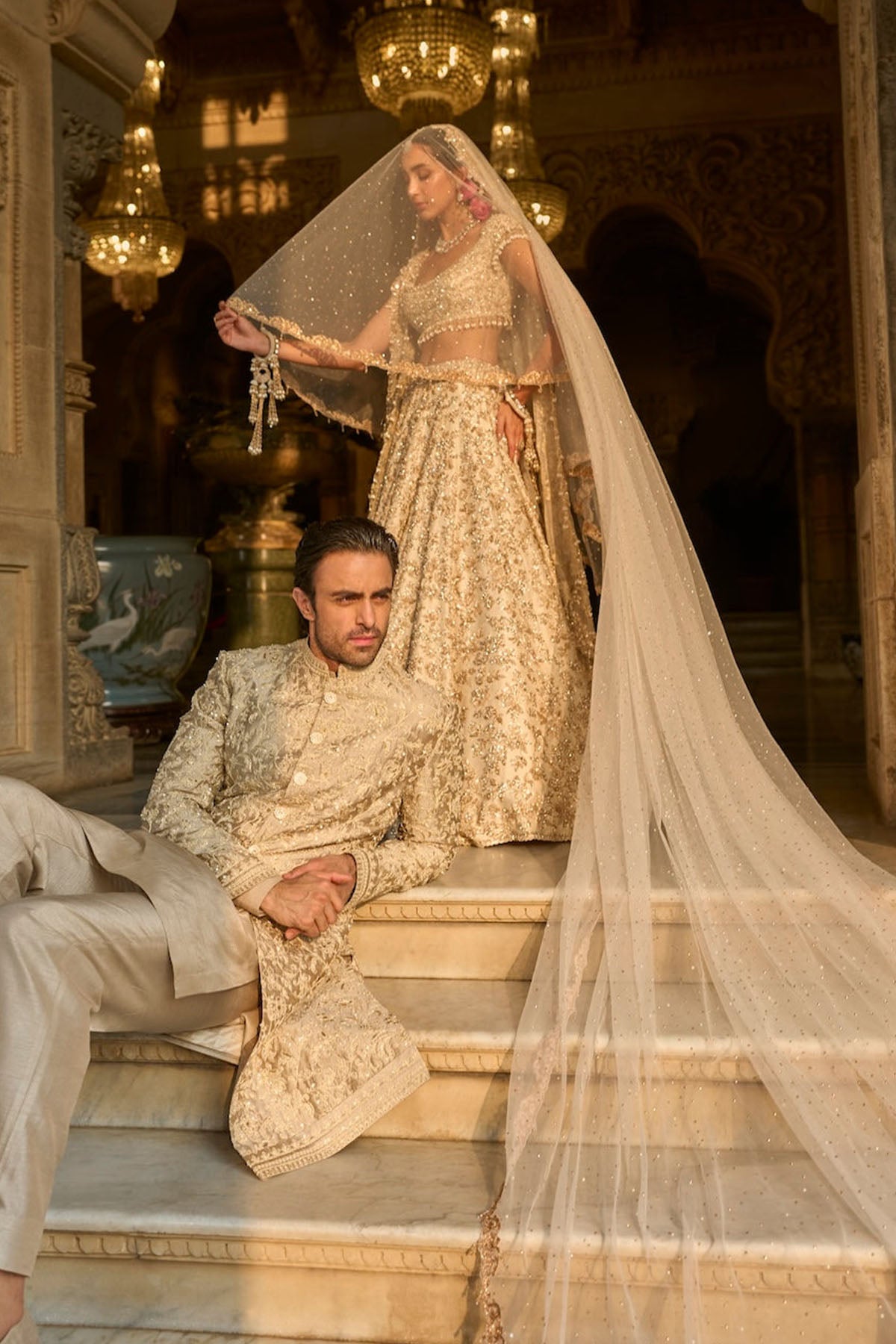 Ivory Gold Floral Zardosi Lehenga Set