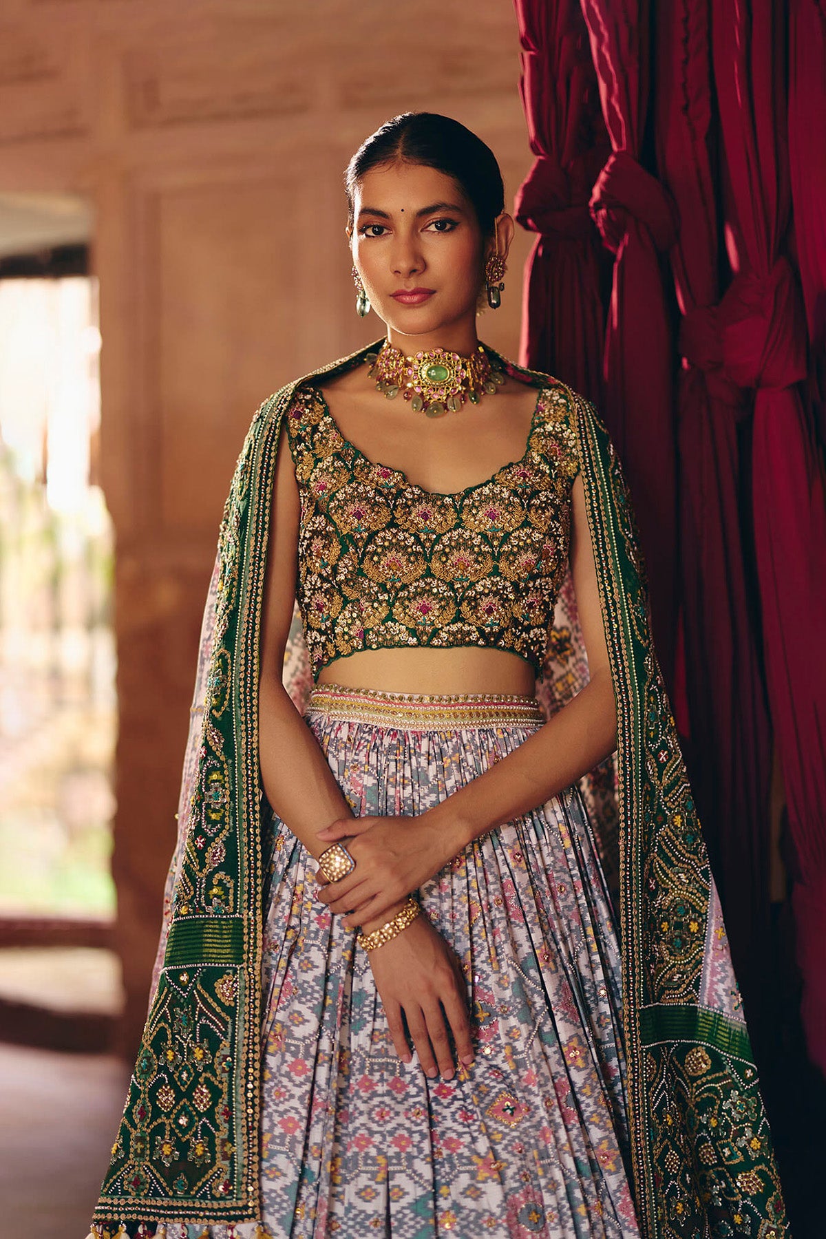 Ivory & Green Patola Lehenga