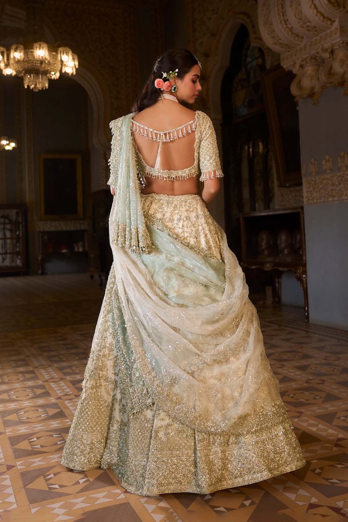 Ivory Sage Zardosi Lehenga Set
