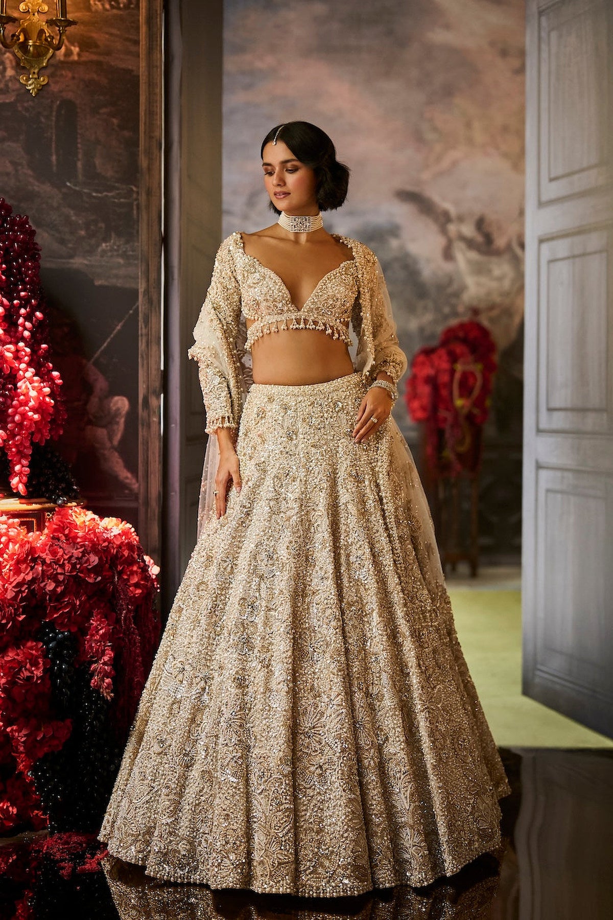 Ivory Sequin Lehenga Set