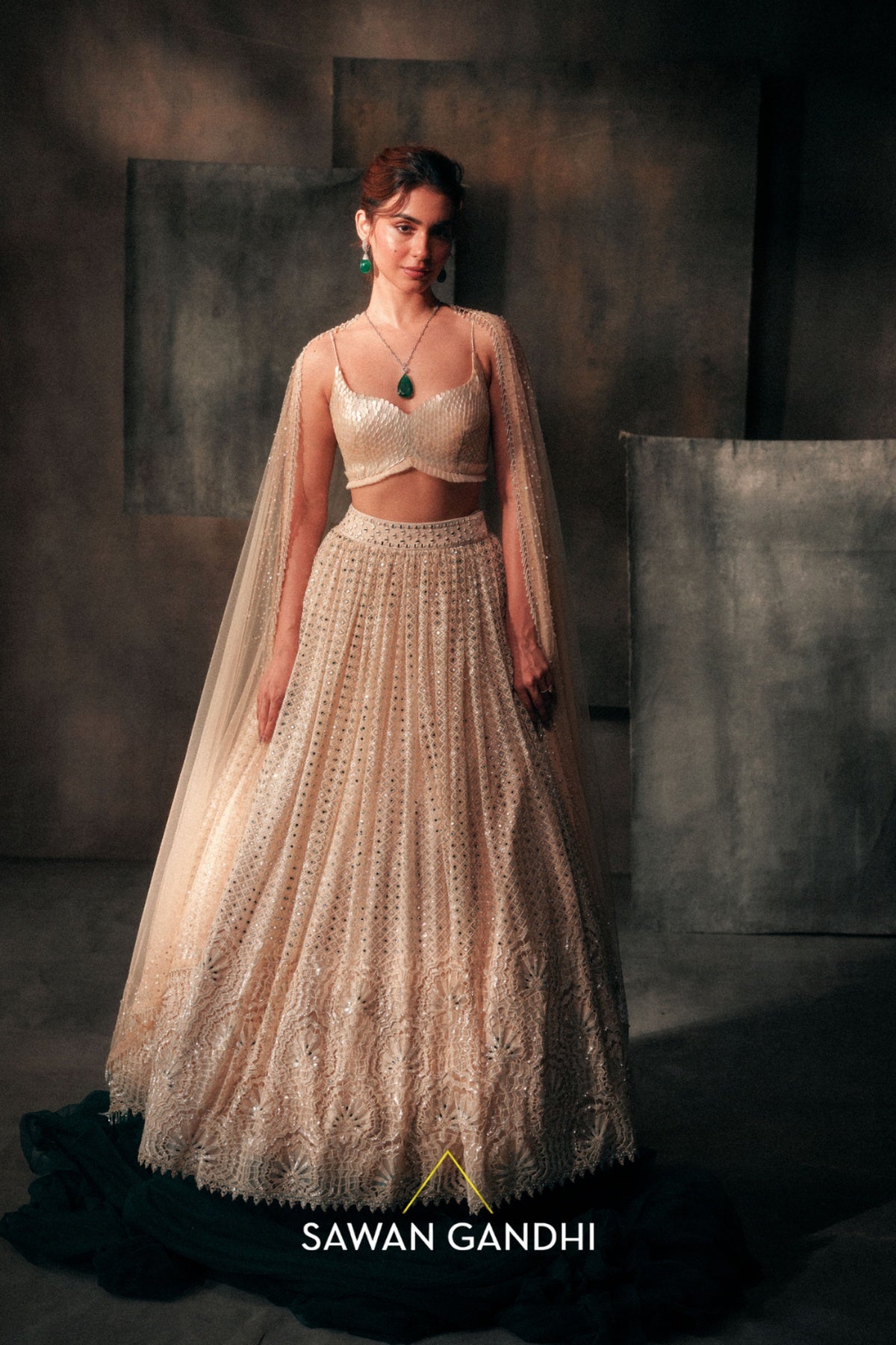 Ivory threadwork lehenga