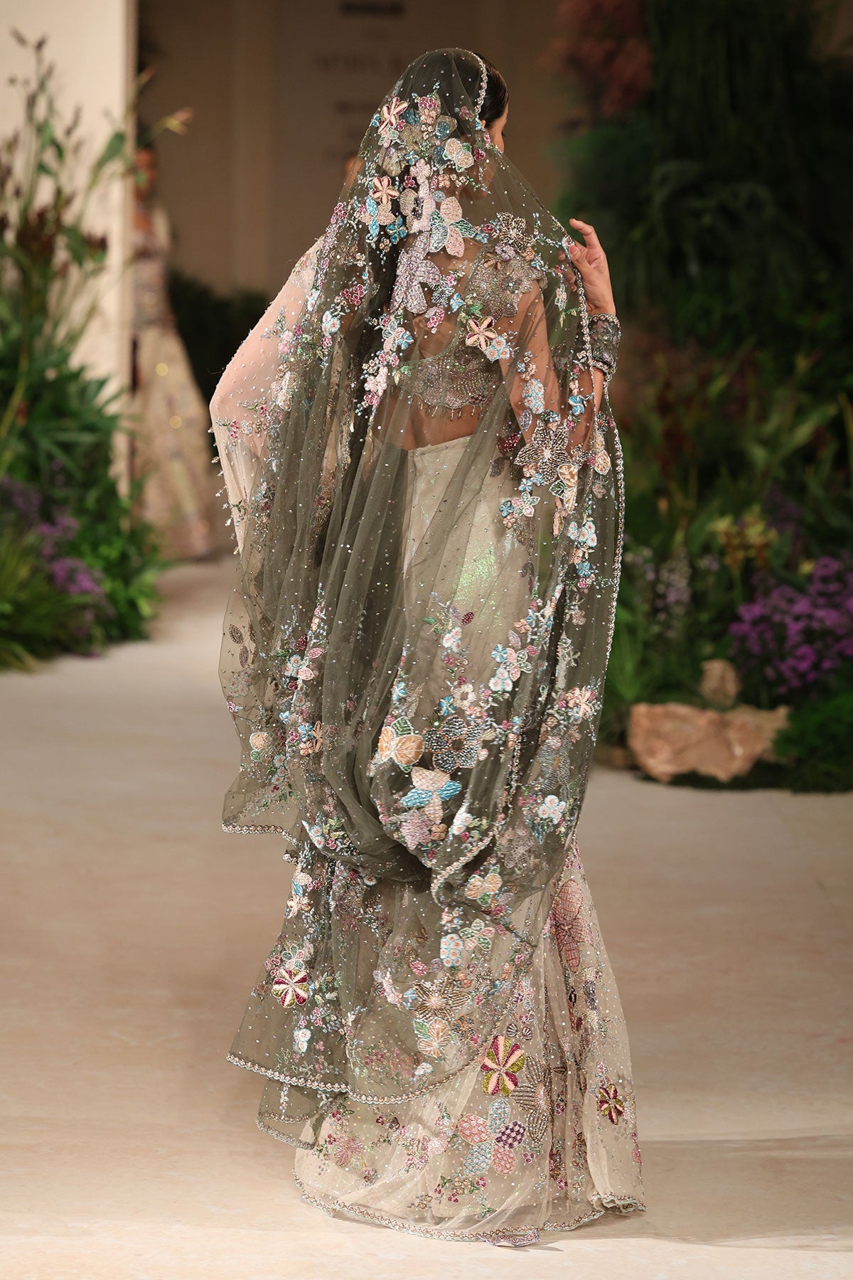 Dewchant - ivory tulle drape saree