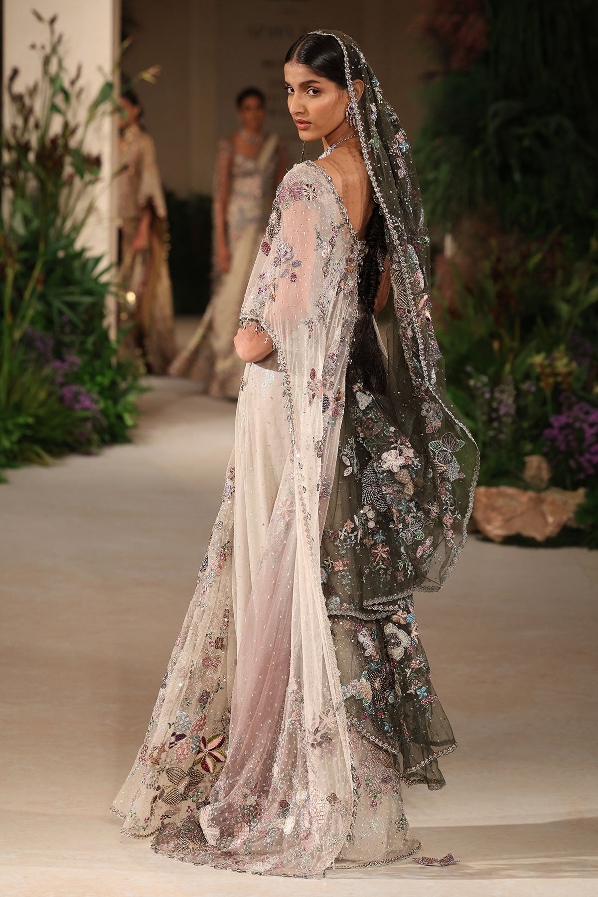 Dewchant - ivory tulle drape saree