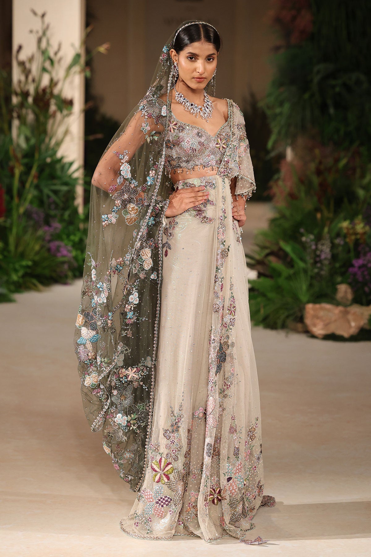 Dewchant - ivory tulle drape saree